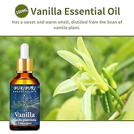 BURIBURI 100ML Vanilla Essential Oil, 100% Pure Undiluted Aromatherapy Vanilla Oil 3.38fl.oz for Soap, Candle Making, Massage, Diffuser, Humidifier