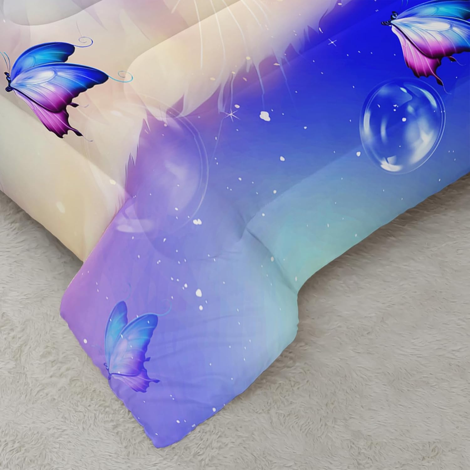 AILONEN Kids Cat Comforter Set - Twin Size, Cute White Cat Bedding Set for Girls and Boys, Purple Tint Duvet Set, 3 Pieces - 1 Quilt and 2 Pillowcases