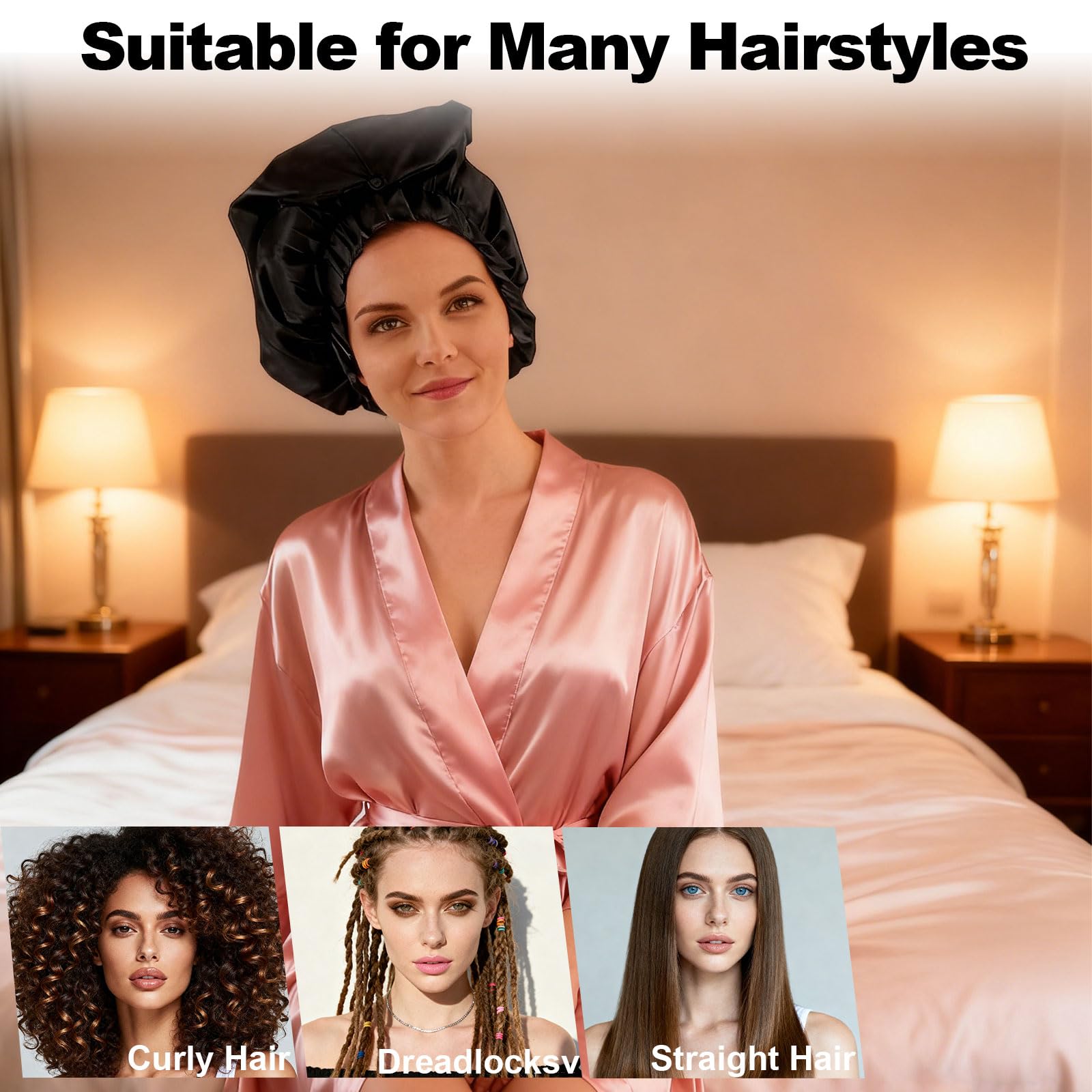 Bonnet de douche extra large pour tresses/cheveux bouclés, dreadlocks, bonnet de bain imperméable réutilisable pour femme pour bain, natation, cuisine, nettoyage, spa, traitement des cheveux