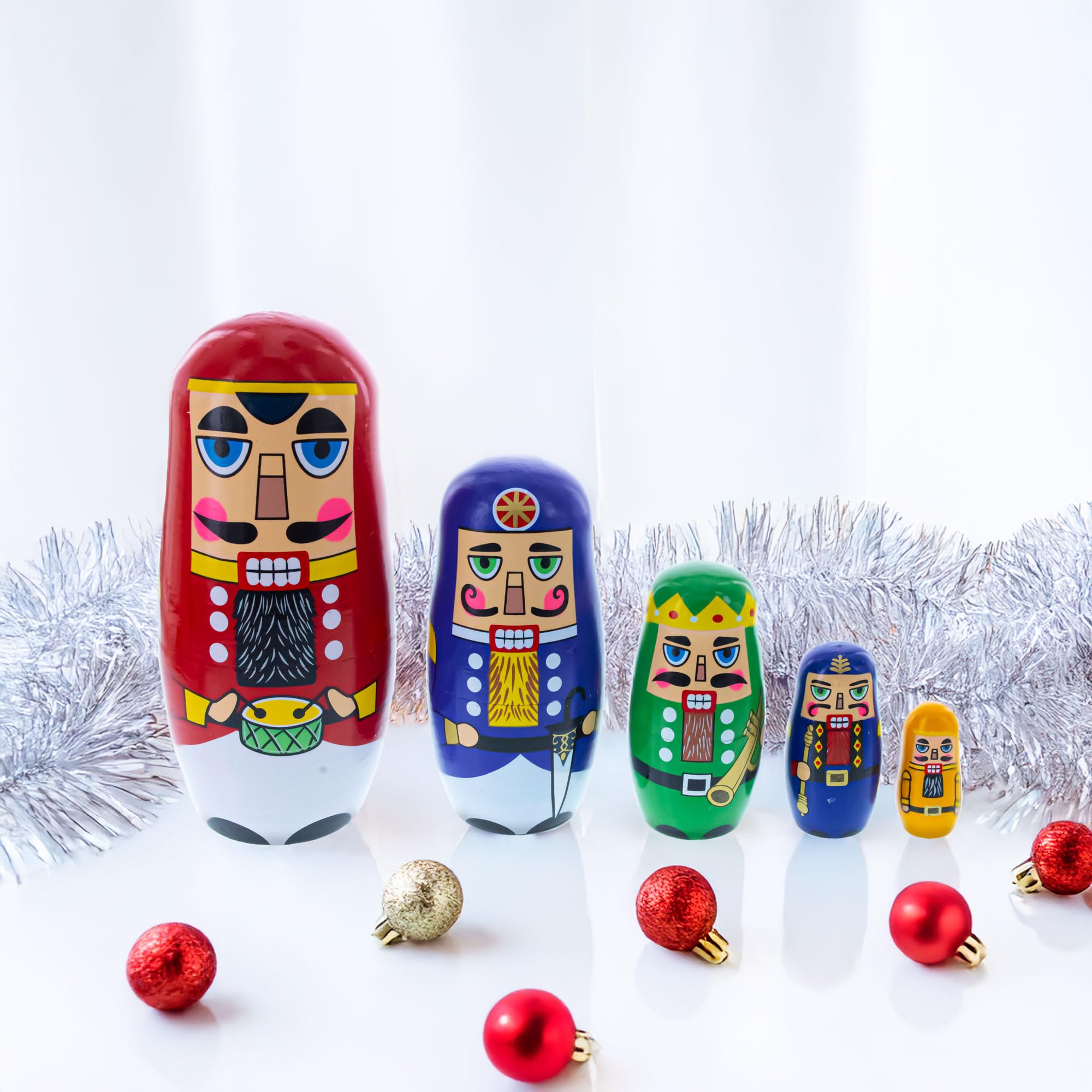 BestPysanky Set of 5 Nutcrackers Wooden Nesting Dolls 5.5 Inches