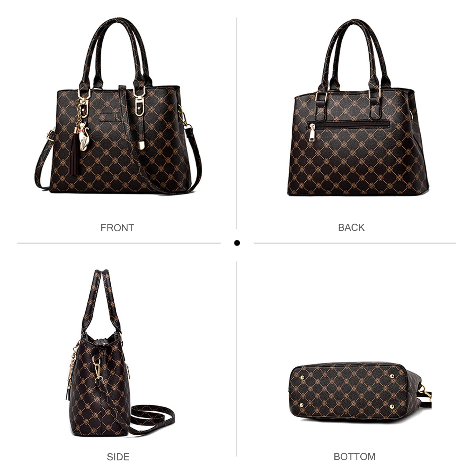 NICOLE & DORIS Borsa Mano Donna Borsa a Tracolla Borsa Donna Elegante Borse Tote Media Borse a Spalla in PU Pelle Borsetta da Giorno con Ciondolo Beige con Marrone