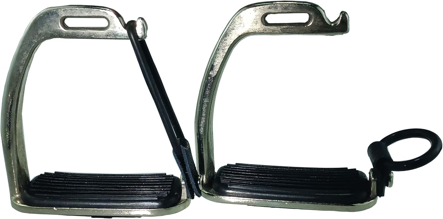 Professional Safety Horse Riding Stirrup, Black Metal with Rubber Anti-Slip Pedal, Side Opening Design, 11cm/4.33in x 12cm/4.72in