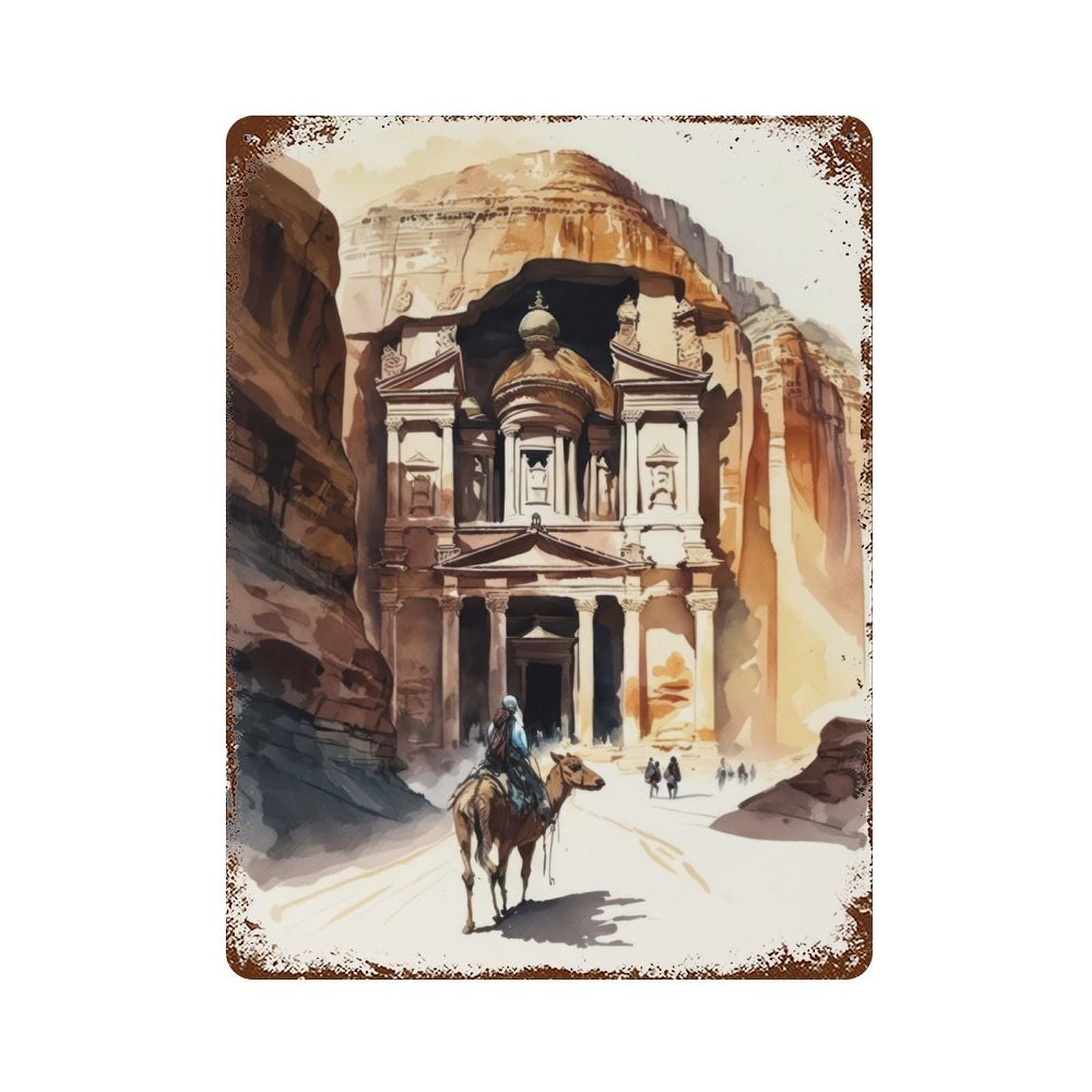 Watercolor Petra Decorative Tin Sign 15.7"x11.8", for Cafe, Home Bar And Lounge Decor, Decorative Metal Wall Art