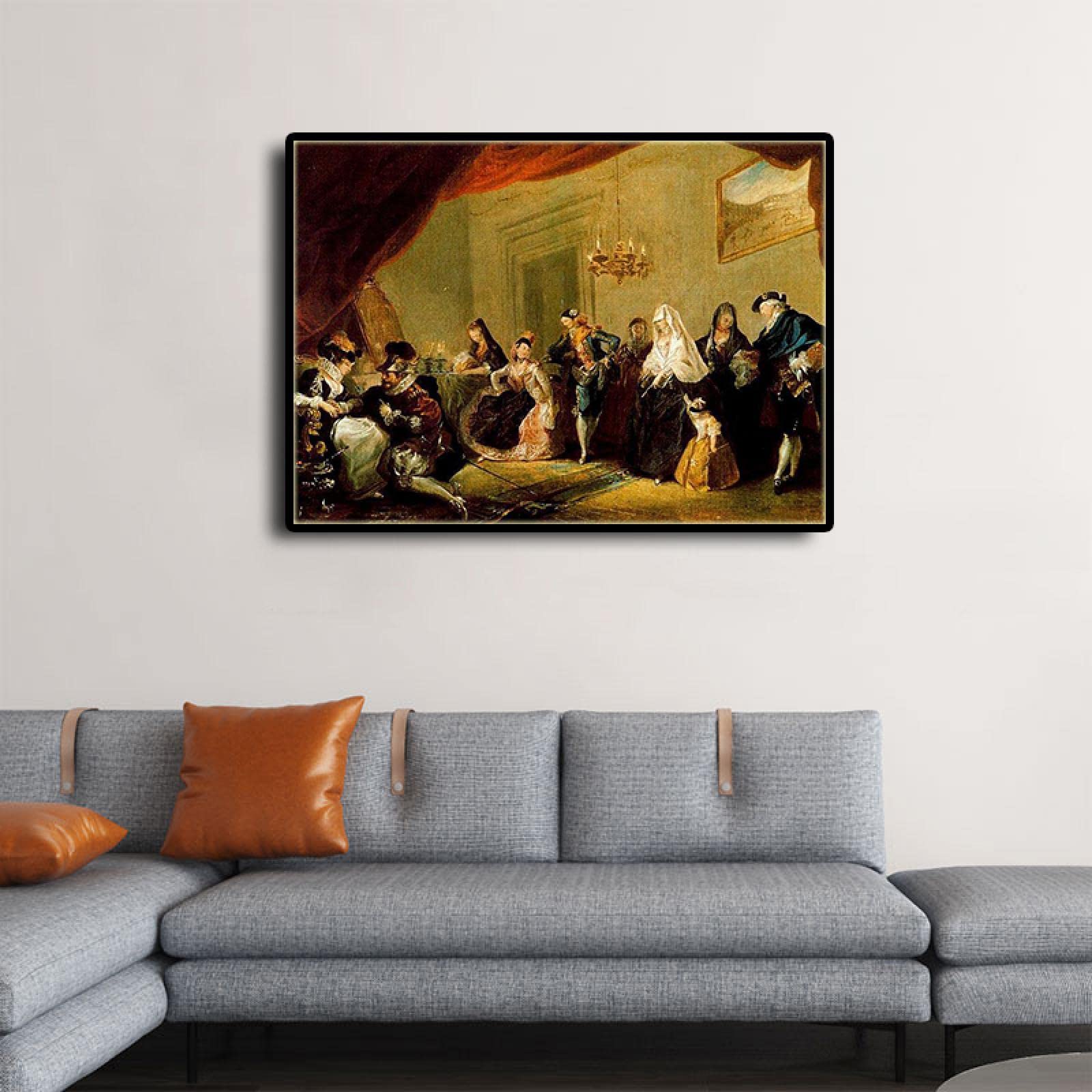 HEIMAO Impresiones en lienzo rococó. Obra Luis Paret y Alcázar. Ensayo de una obra de arte de comedia Cuadros de pintura para sala de estar 40x60cm Marco negro