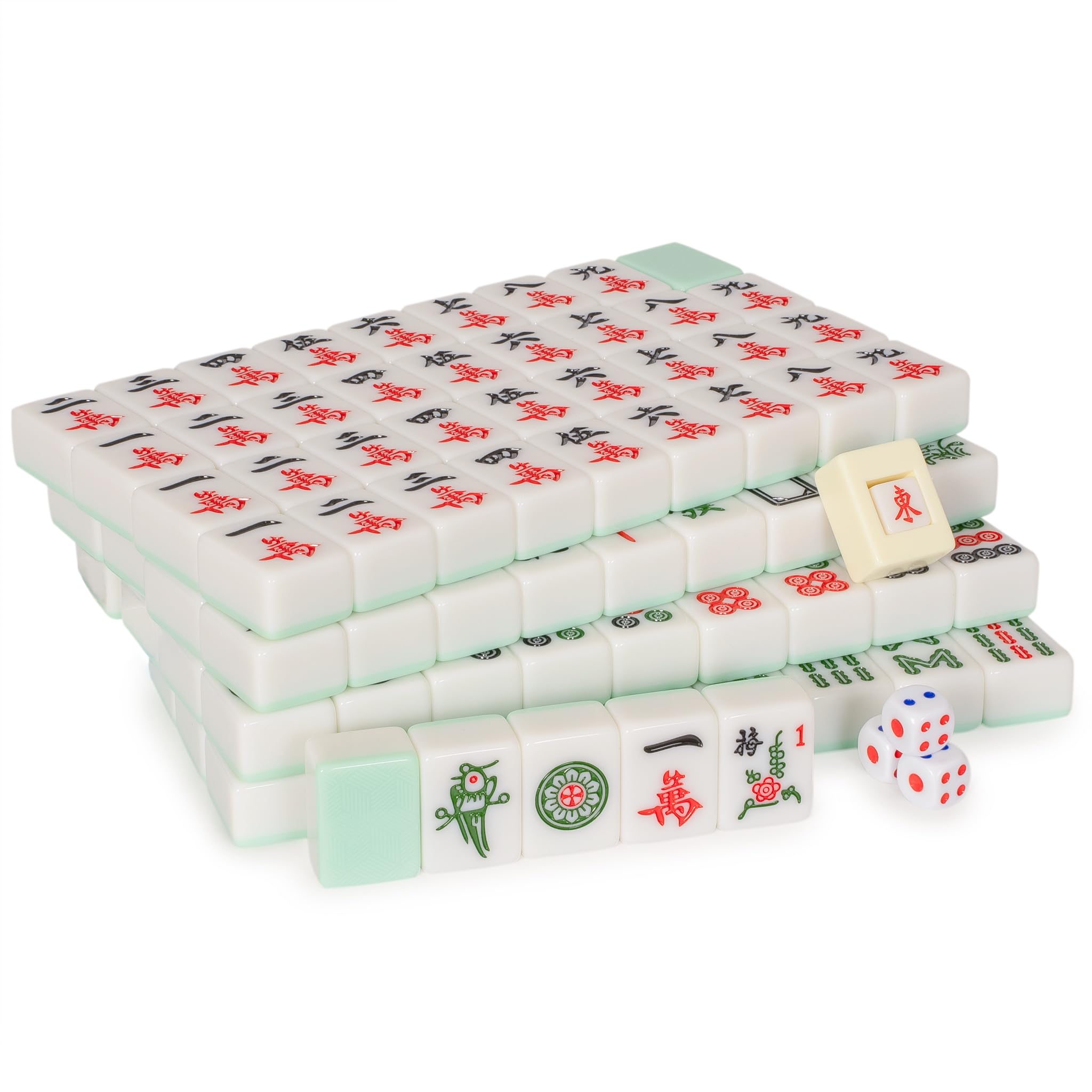 Yellow Mountain Imports Set Mahjong cinese "Emerald Weave" 146 piastrelle 40 mm custodia vinile