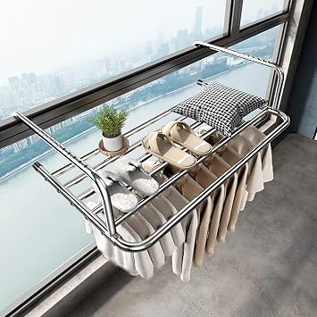 Stainless Steel Hanging Dryer, Retractable Laundry Rack,Foldable Clothes Airer With Adjustable Arms, Radiator Clothes Airer Clothes Drying Rack, Clothes Drying Rack For Balcony Railings Windowsill  S