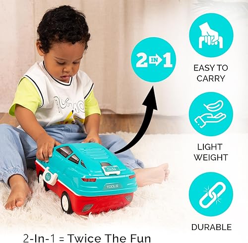 Miniatura 8 de GARYCARE Banco de herramientas de coche para niños con helicóptero de bricolaje, herramienta y accesorios realistas para niños, juego de banco de