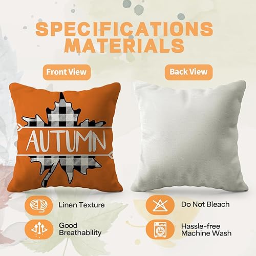 Miniatura 51 de Juego de 4 fundas de almohada de calabaza de otoño de 18 x 18 pulgadas, decoración de otoño, a rayas, para Acción de Gracias, casa de campo, 18 x 18