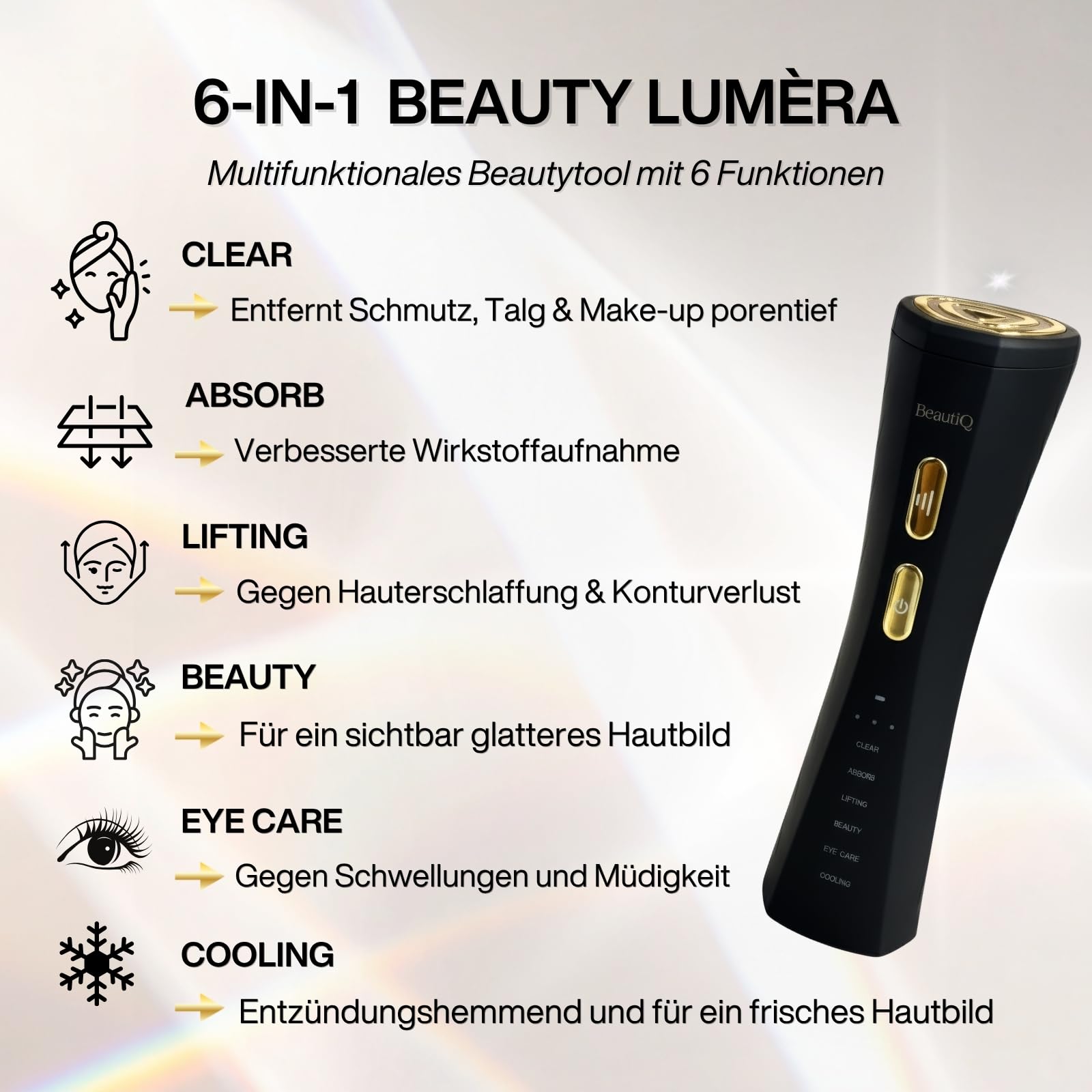 Beauty Lumèra PRO Anti-Aging & RF Gerät | Lichttherapie | 6 Funktionen in 1 Tool - Cleaning, Lifting, Beauty, Pflege, Eye-Care, Kühlung- für schöne und junge Haut | Faltenreduktion Gesicht