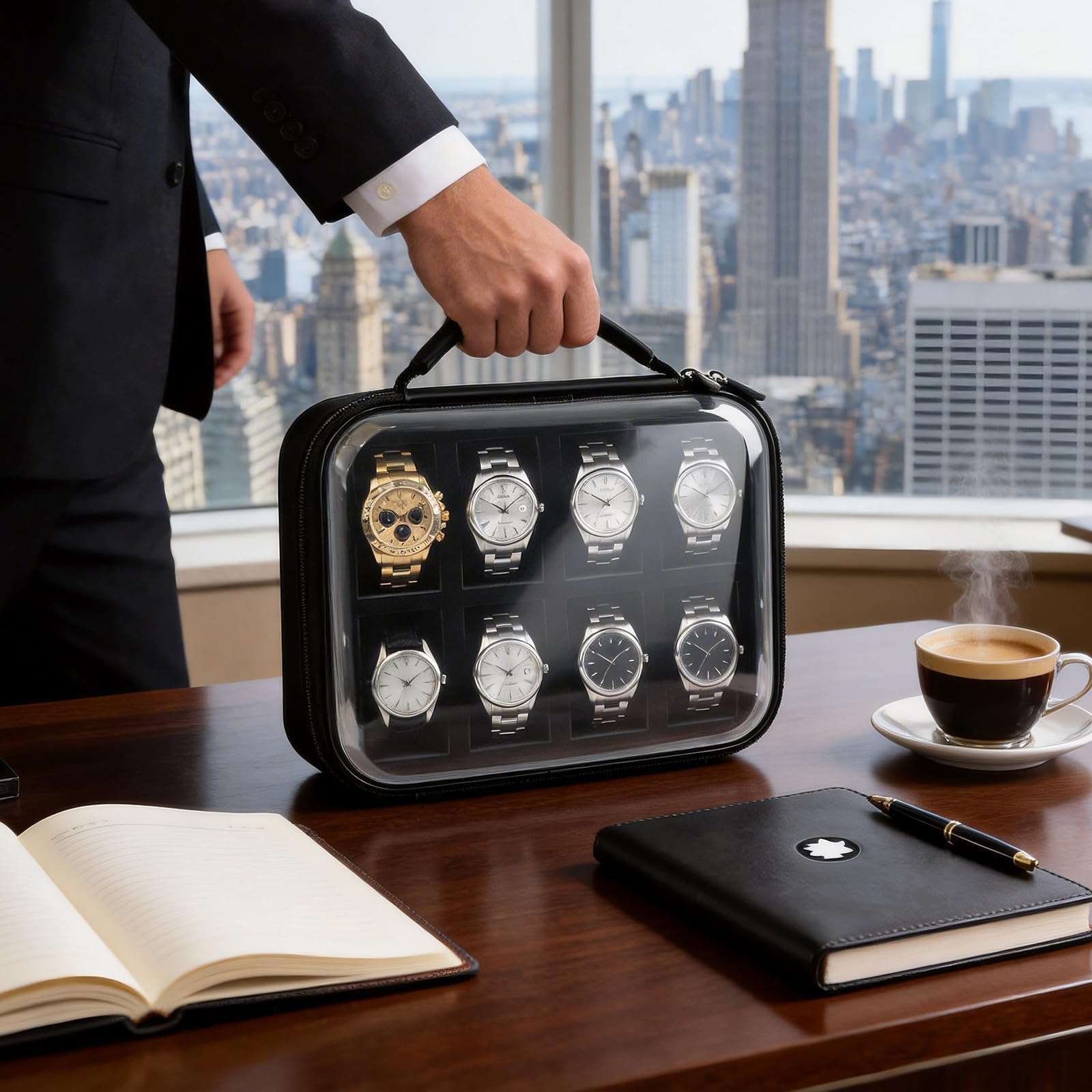Comecase 8 Slot Watch Travel Case for Man, Clear Lid Hard Shell Watch Box view 7