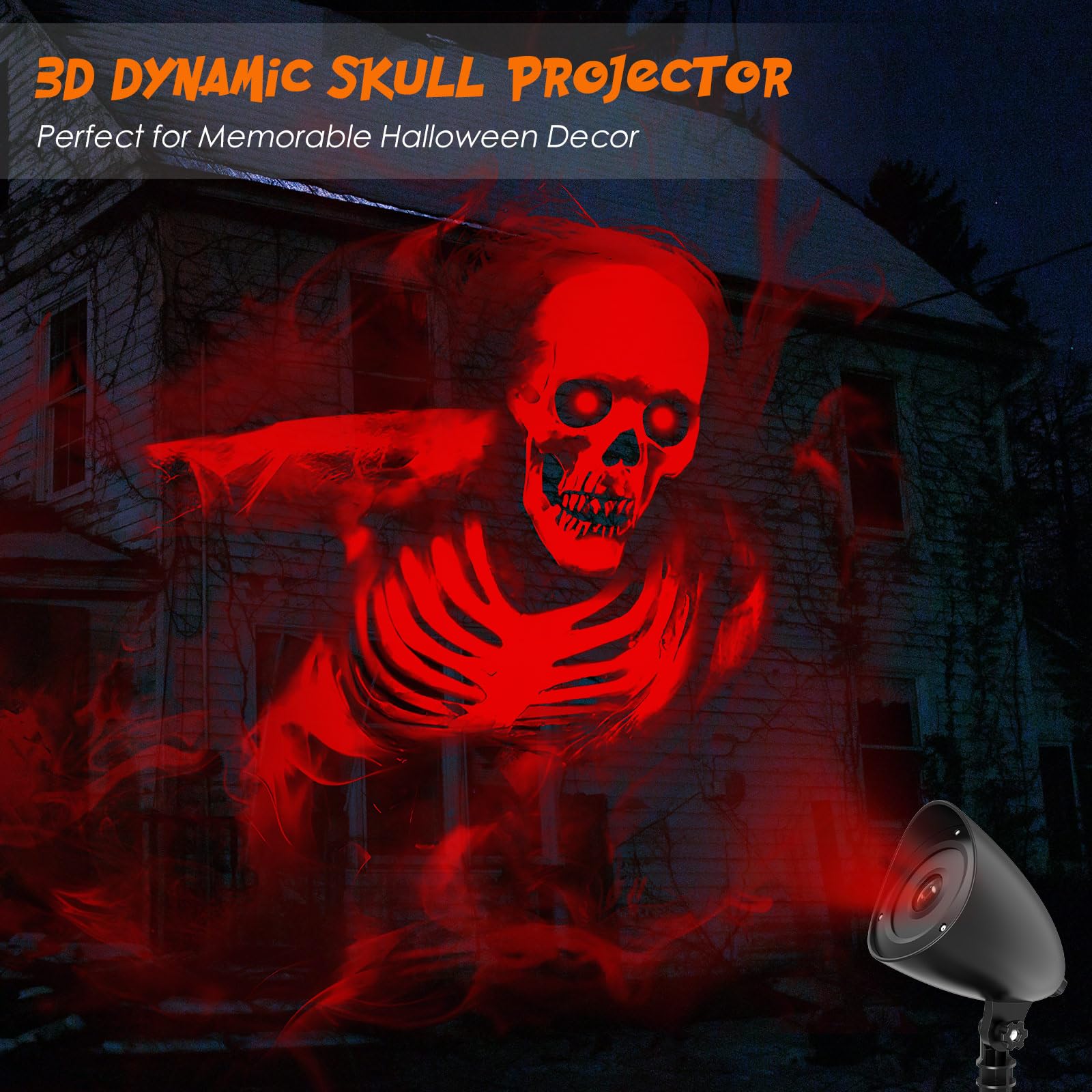 Halloween Projektor Lichter Outdoor, 3D Dynamische LED Roter Schädel Halloween Dekoration, Halloween Fenster Projektor Hologramm