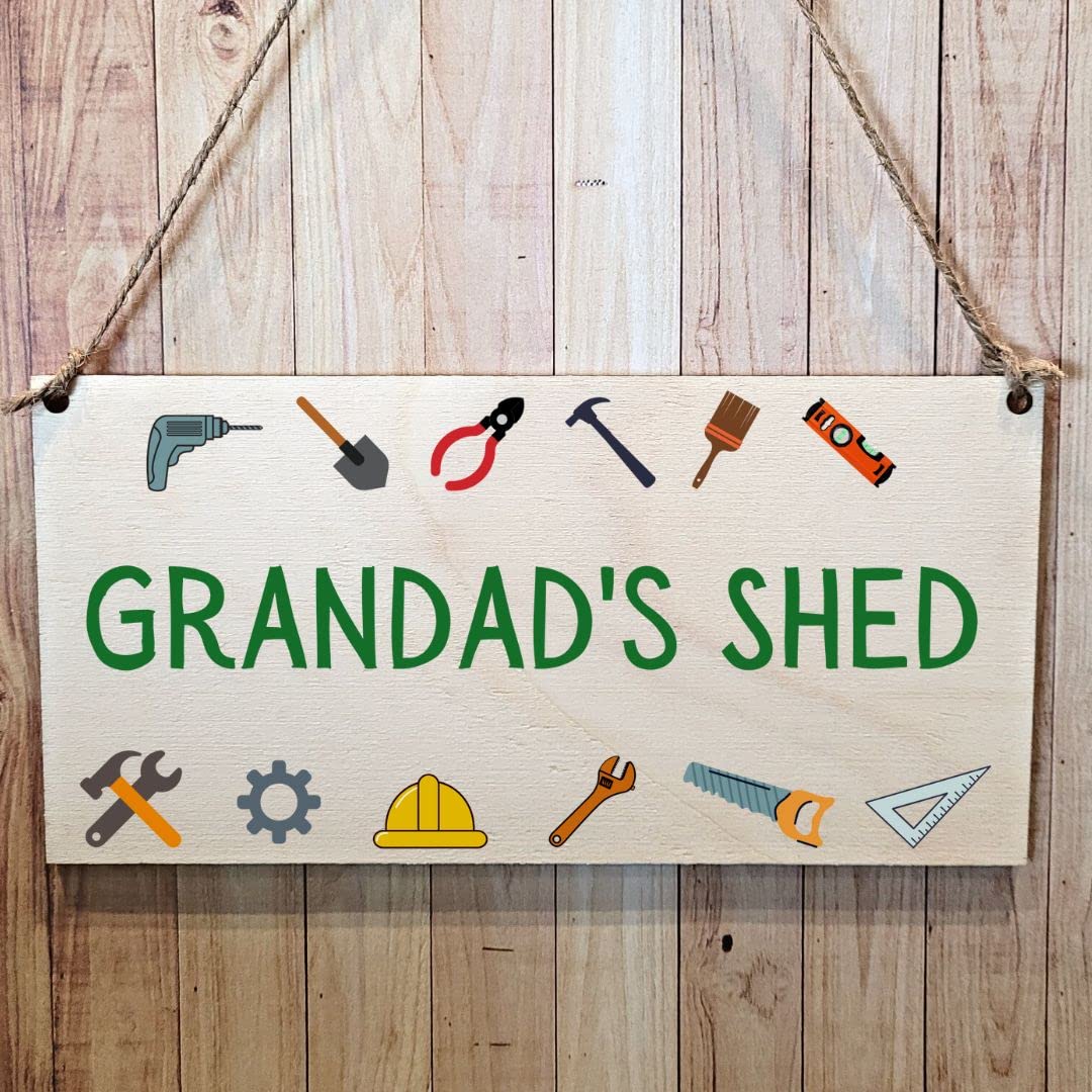 Second Ave Gift Company White Second Ave Grandad's Shed Gardening Wooden Hanging Gift Rectangle Sign Plaque Father's Day Birthday