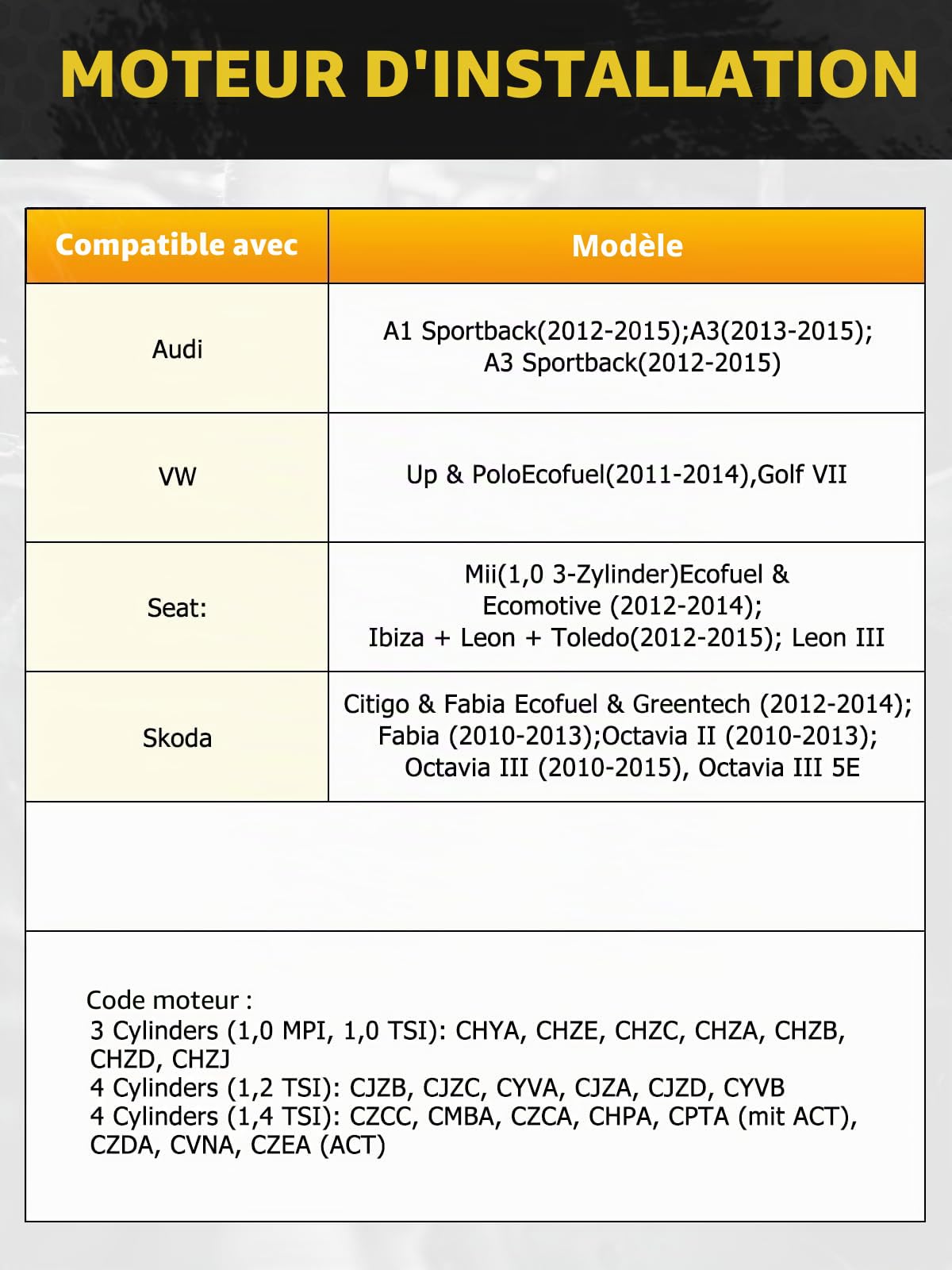 Lot de 6 Outils de Réglage du Moteur pour Moteurs VAG EA211, 1.0, 1.2, 1.4 FSI TSI TFSI, Compatible avec VW, Audi, Jetta, Seat, Skoda