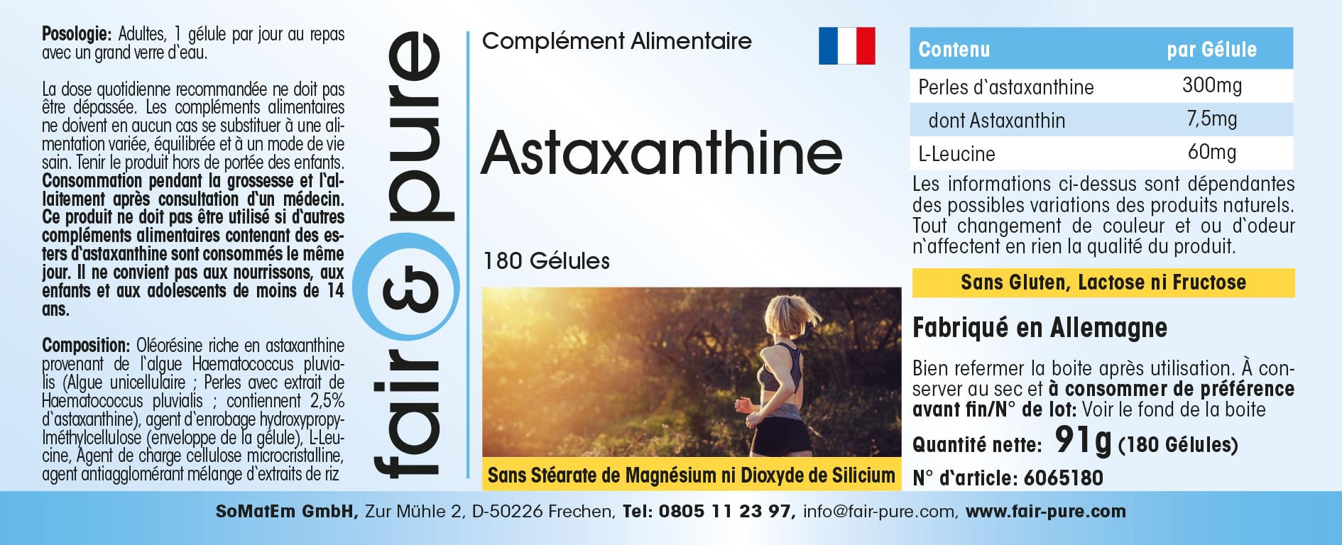 Fair & Pure Astaxanthin 7,5mg Tagesdosis, 180 Kapseln, schluckfreundlich, mikroverkapselt, Nahrungsergänzungsmittel vegan ohne Magnesiumstearat, in Deutschland hergestellt