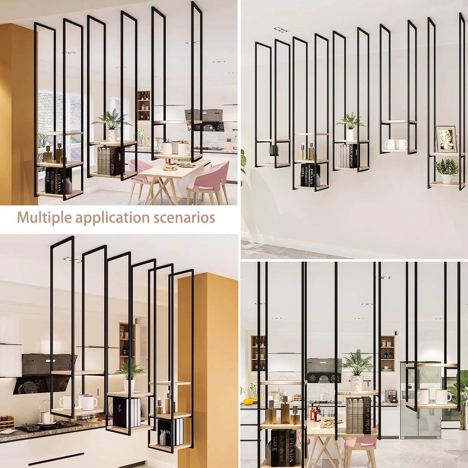 2-Tier Floating Ceiling Shelves - Wooden Wall Mounted Storage Rack with Black Metal Frame for Home, Office, Kitchen Organization (Size: 30x30x85cm)