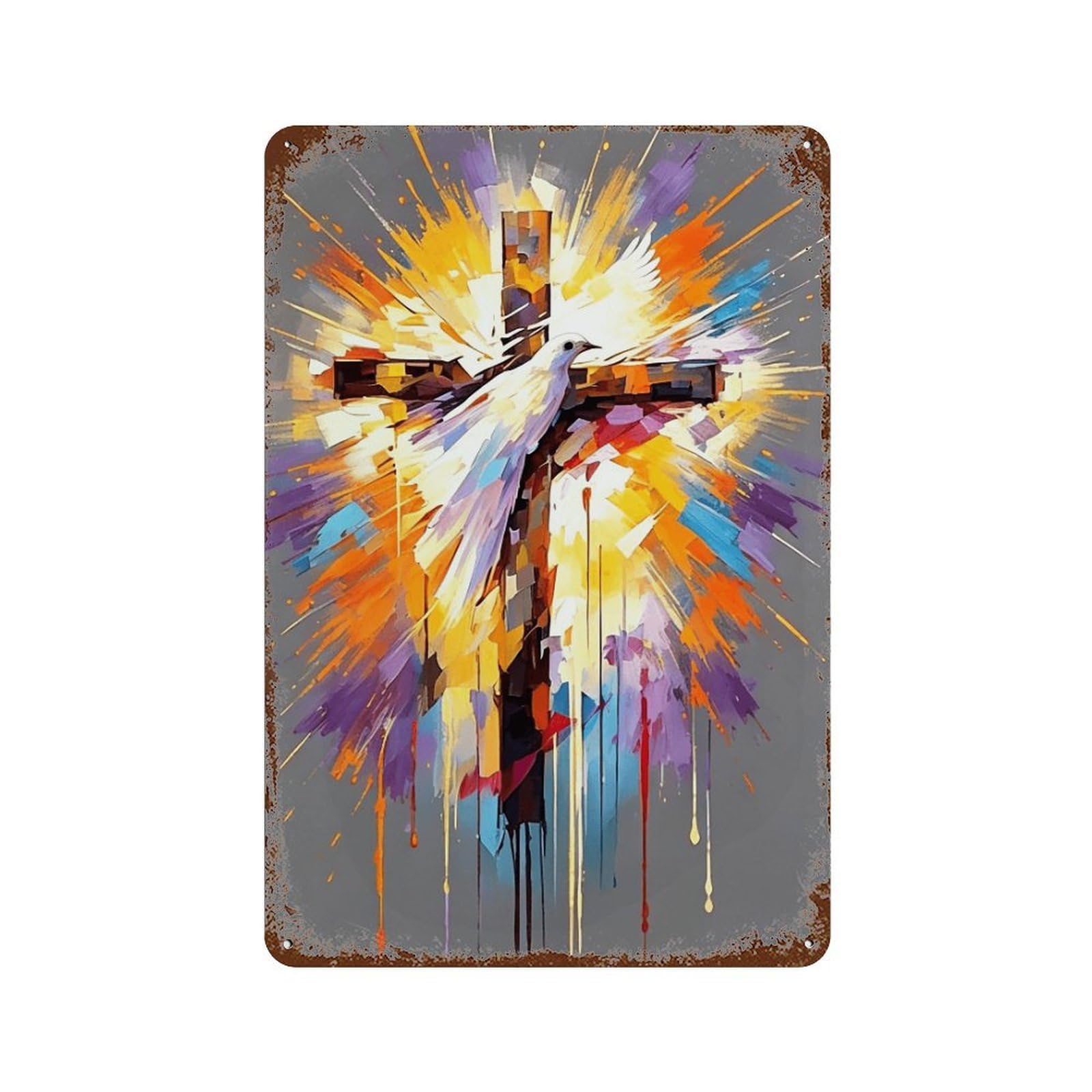 MGHTGRWE Christ And Dove of Peace (2) Poster Wall Art Iron Vintage Metal Tin Sign Modern Home Cofffee Club Art Bar Shop Decor 30x20cm