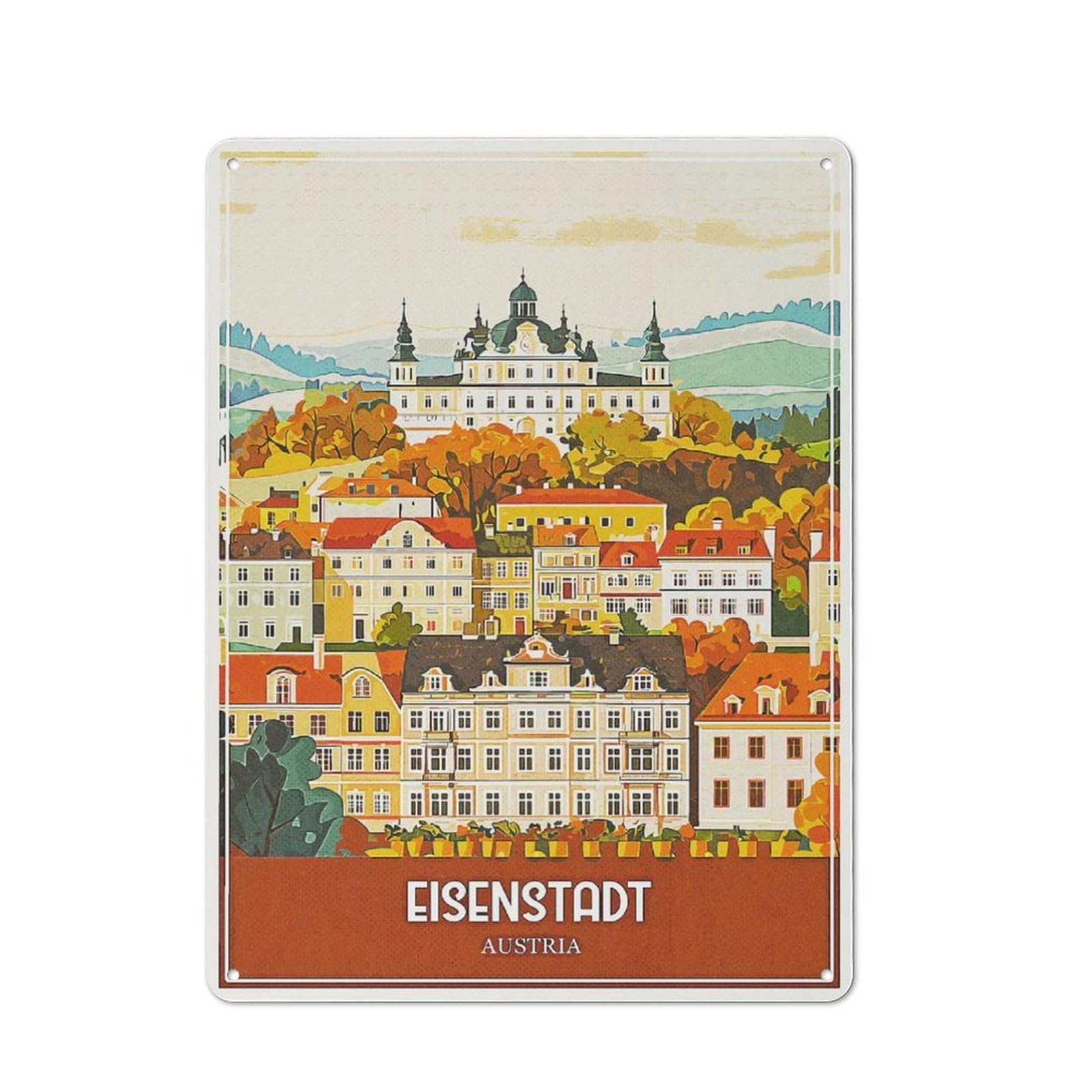 Junmoney Style-19 Eisenstadt, Austria Travel Rustic Tin Wall Plaque 40X30cm For Hobby Room Or Studio, A New Home Present For Creative Interior Collectors