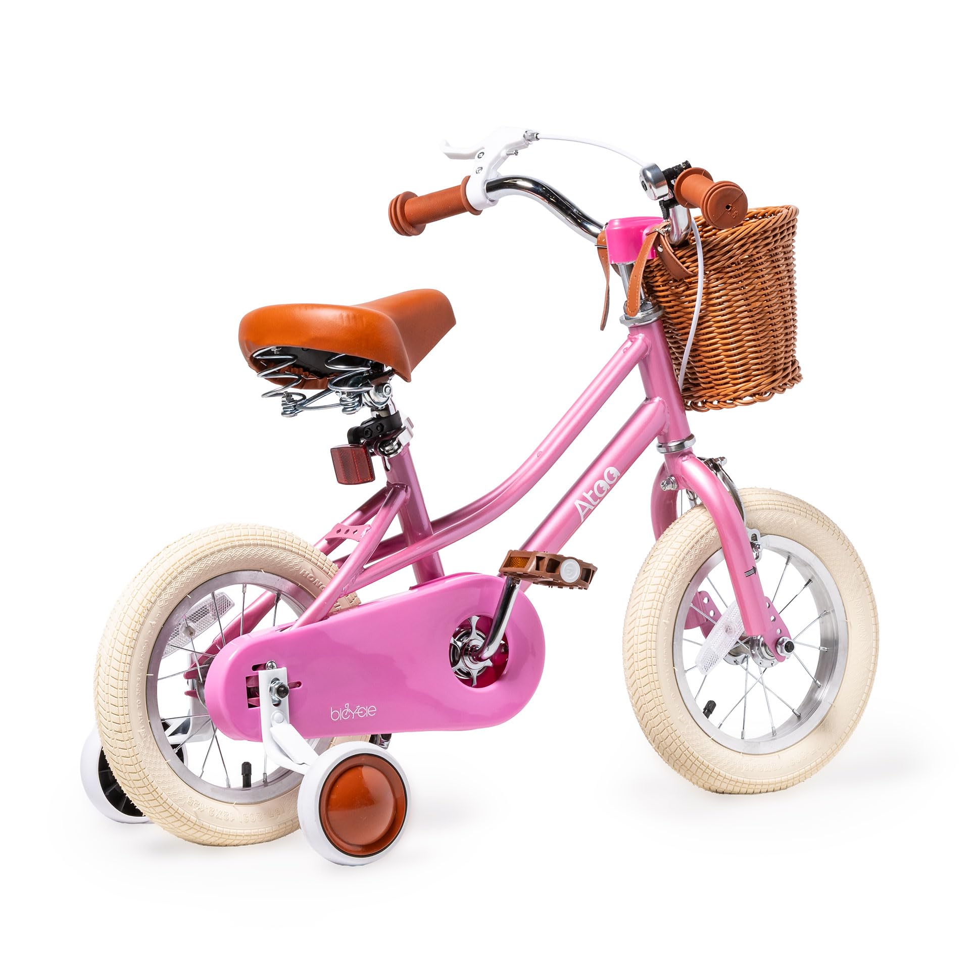 ATAA Bicicleta Infantil Estilo Retro Disponible en 12" 16" y 20" Pulgadas en Rosa y Azul con ruedines Ajustables o Caballete Cesta Delantera y Timbre para niñas y niños Coaster