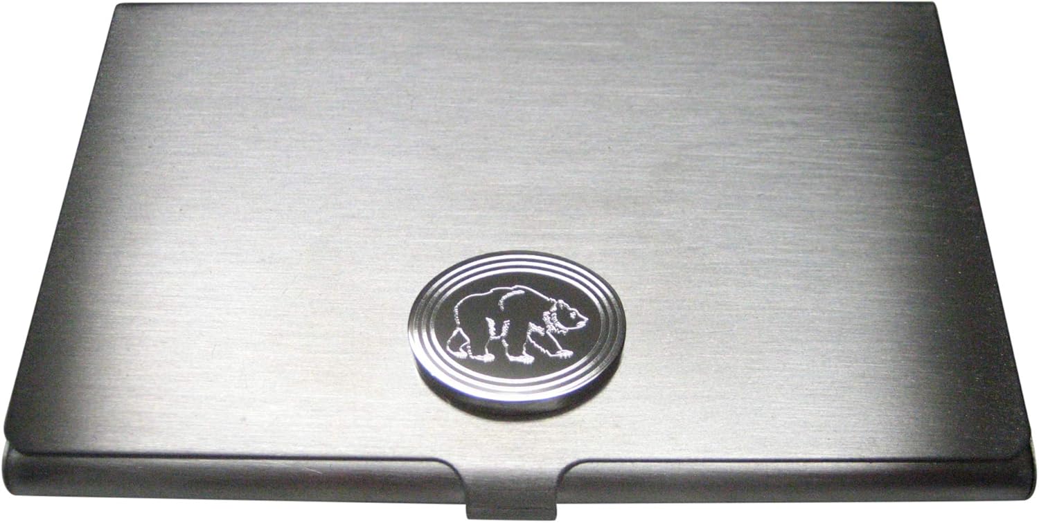 Kiola Designs Silver Toned Etched Oval Bear Business Card Holder