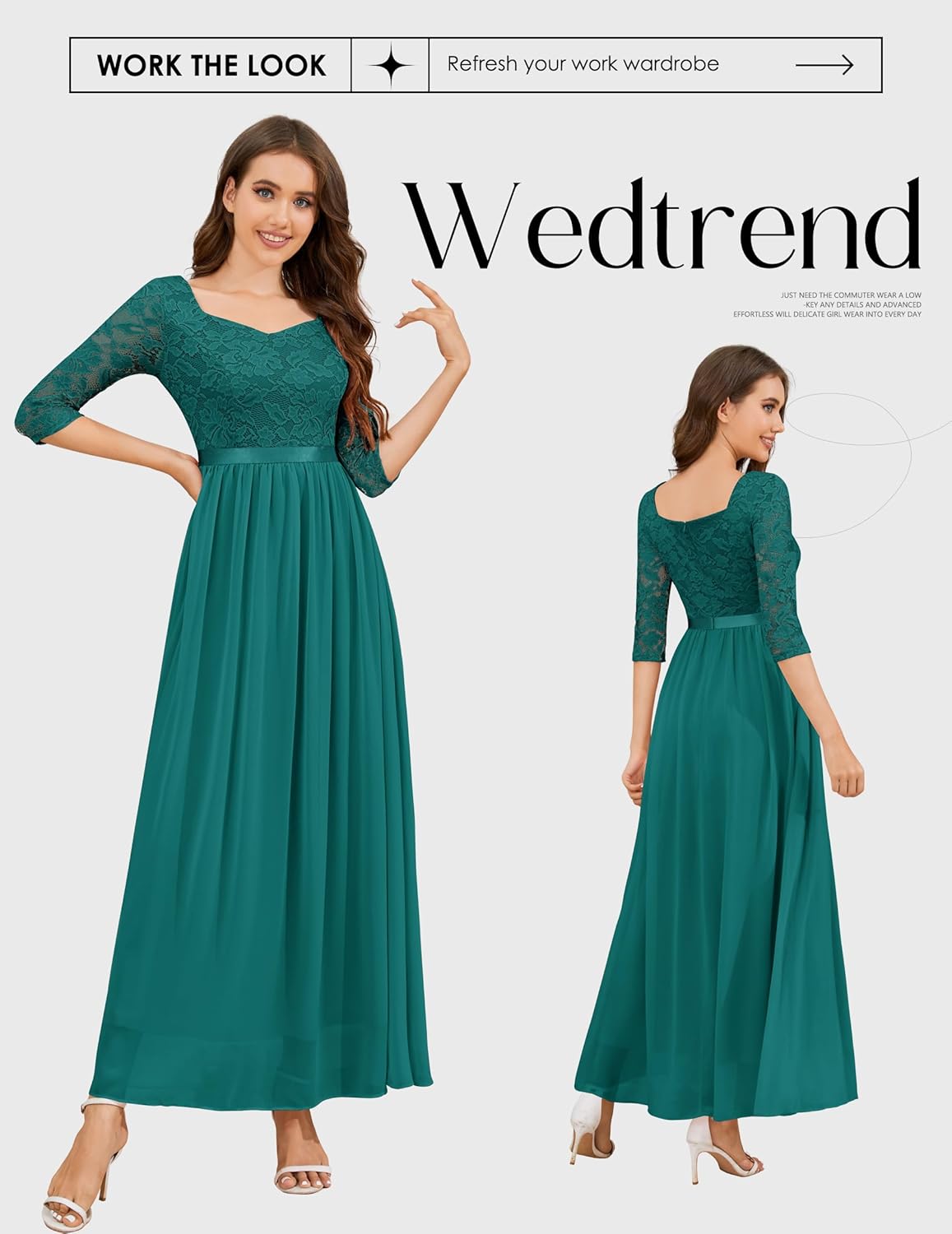 Wedtrend Formal Dresses for Women 3/4 Sleeve Bridesmaid Dress Mother of Bride Dress Maxi Evening Gown Prom Dresses