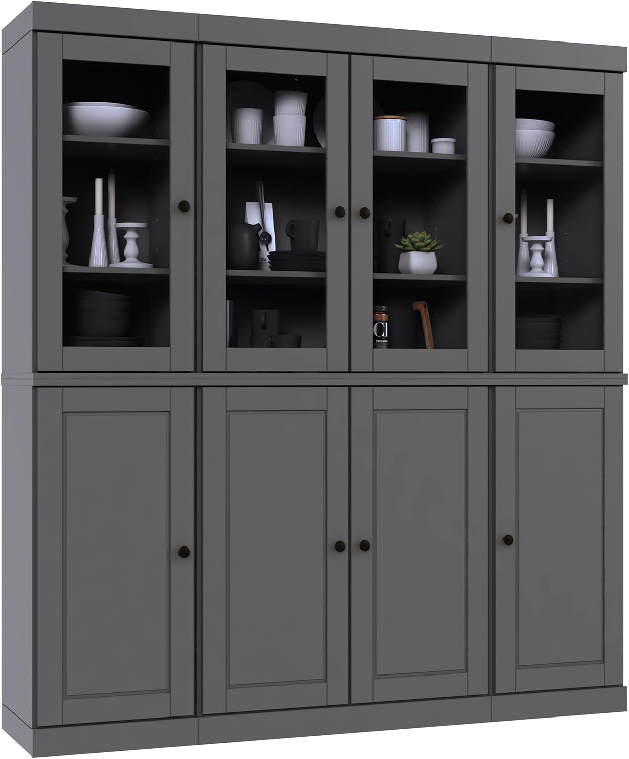 Palace Imports 100% Solid Wood Kitchen Pantry with 2-Drawer Kit, Gray, 65" w x 71.5" h x 15.5" d, Renewable Eco-Friendly Wood, Made in Brazil
