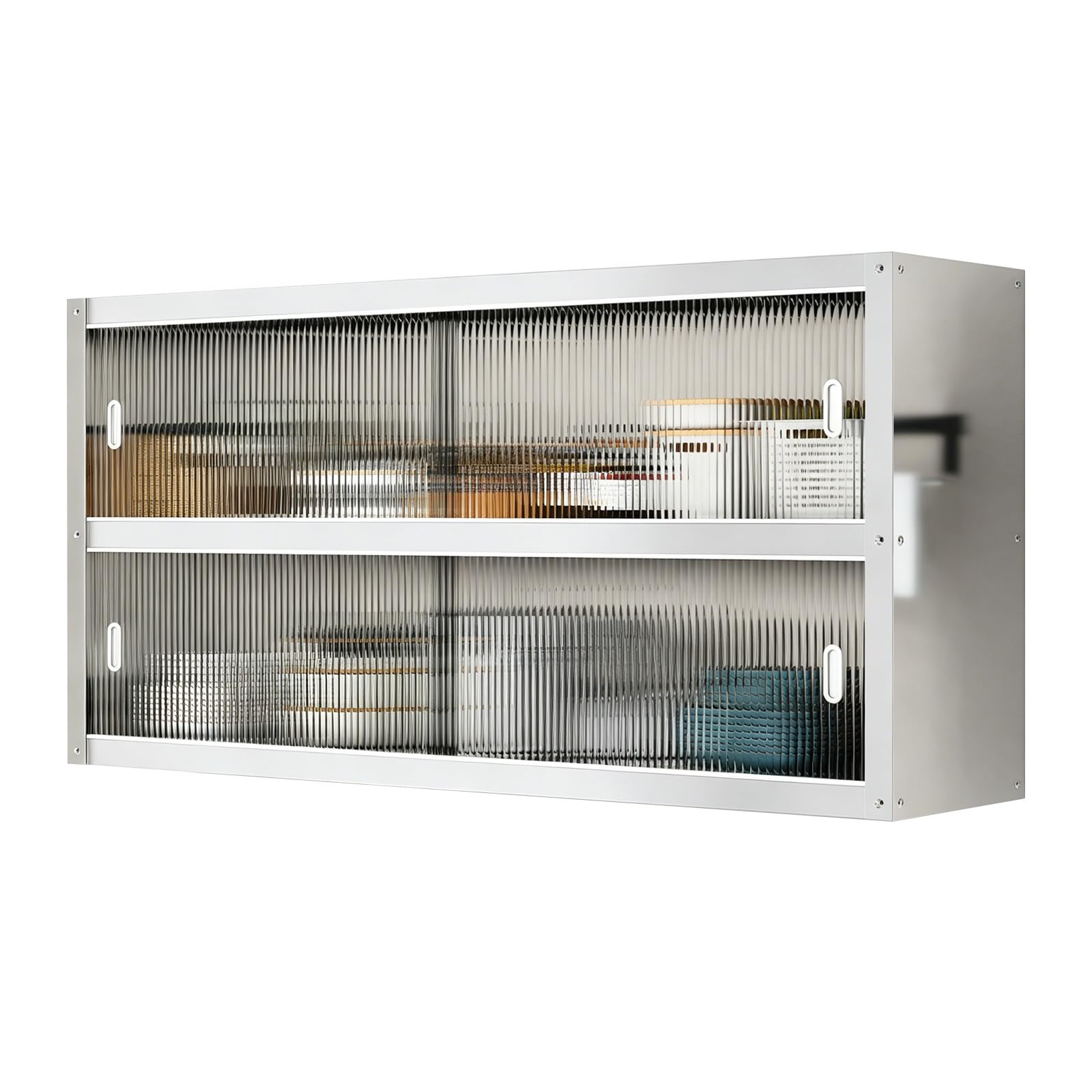 Mobile contenitore a parete in acciaio inox con anta scorrevole in acrilico, grande capacità per cucina, bagno, garage, ufficio (80x30x70cm/31x12x28in)