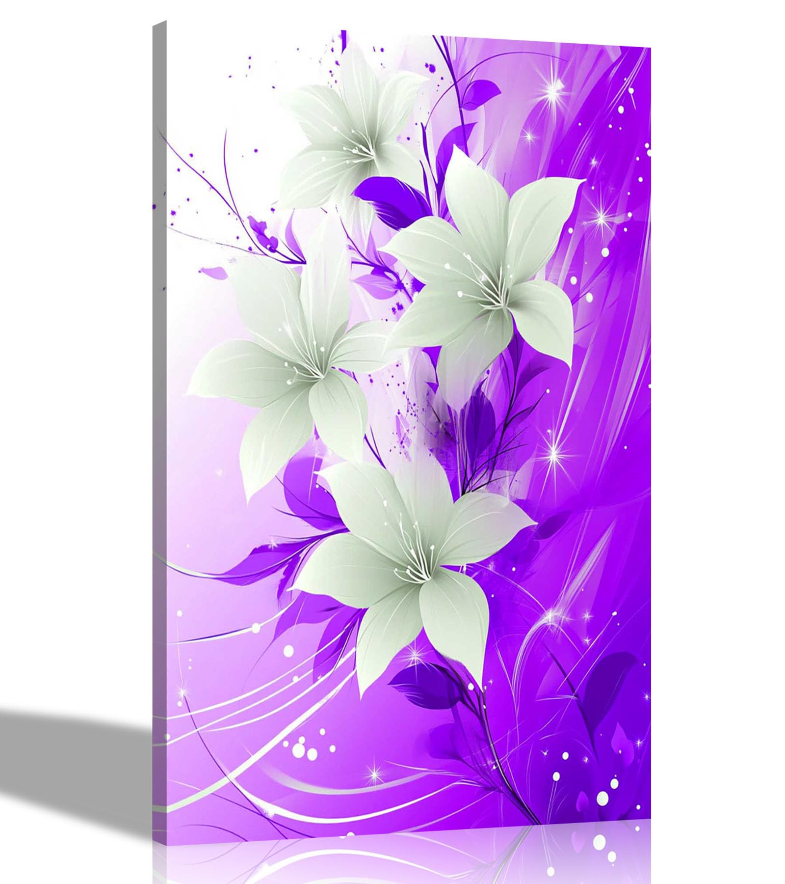 Artley Prints Abstract Flower Purple White - Abstract Purple Lily Flowers Canvas Prints Flower Print For Living Room Décor Home Office Hanging 40 X 30Cm (16 X 12 Inches) A3