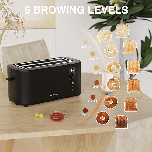 Miniatura 3 de Tostadora de 4 rebanadas de ranura extra ancha de 1.5 pulgadas con temporizador de cuenta regresiva, 6 ajustes de tostado, estante de calentamiento