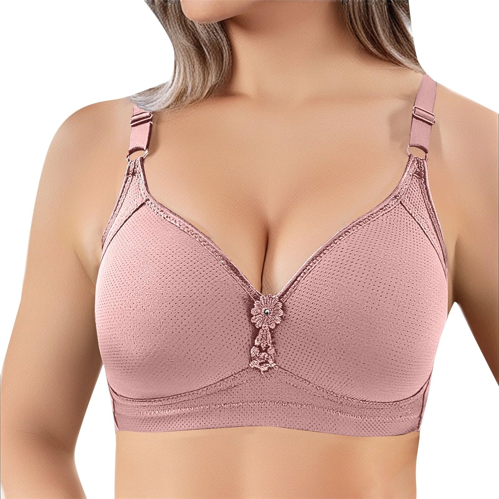 Wireless Bras for Women UK Size Thin Bra Without Ring Gathering Lifting Anti Sagging Ladies Non Wired Women's Push Up 38E 42Dd Padded Seamless Comfy Support Older 34C Lace Bralette Red