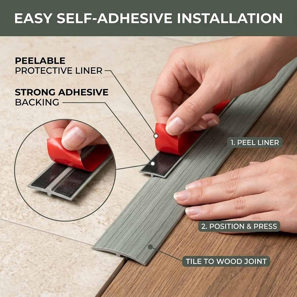 Perfil De Transición Para Suelo Autoadhesivo PVC, Tira De Umbral Tapajuntas Suelo Para Conexión De Azulejos Y Vinilo Suelo, Grano Madera 100-1000cm(Negro,W5xL900cm)