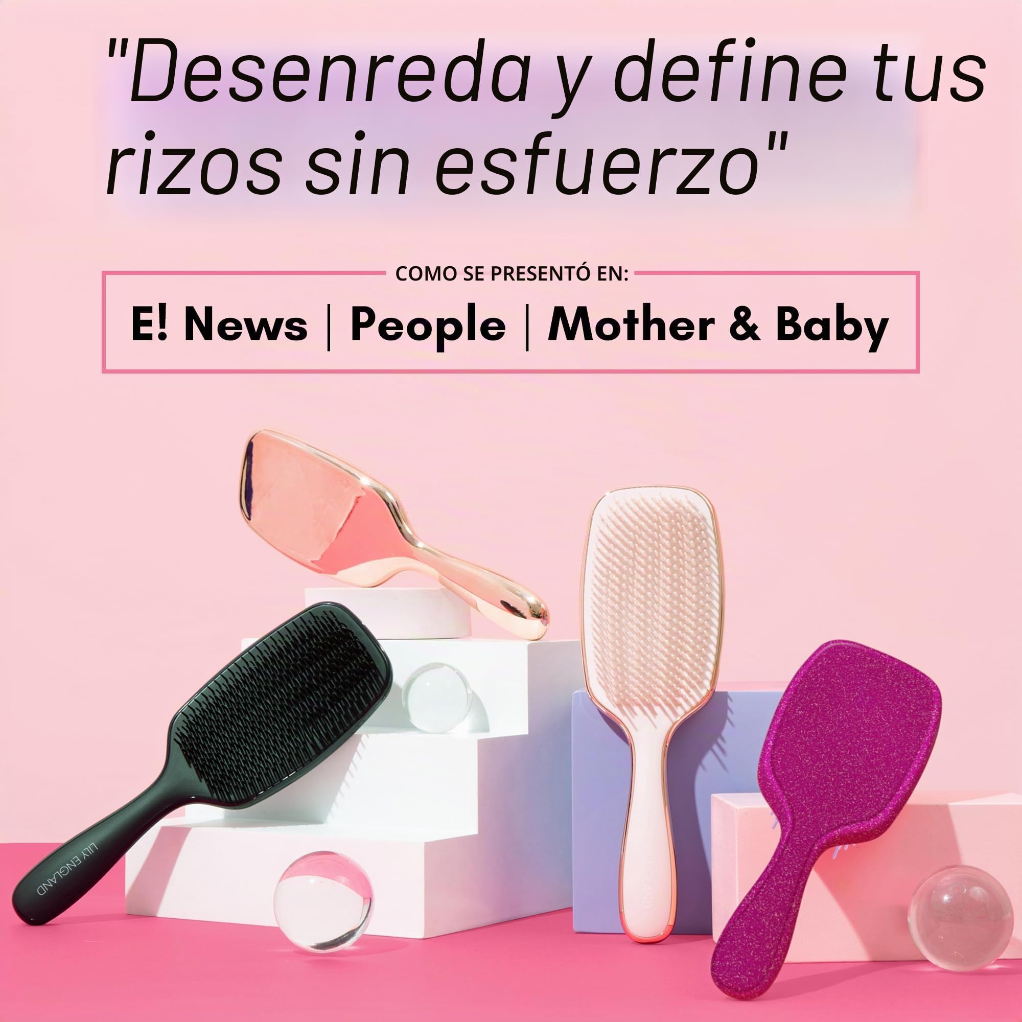 Lily England Cepillo Pelo Rizado para Desenredar y Peinar - Cepillo Pelo Antitirones para Pelo Mojado y Seco con Cerdas Flexibles - Cepillo Antirotura para Mujeres con Pelo Rizado 3c a 4c - Oro Rosa