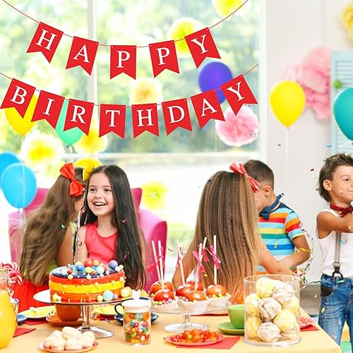 Miniatura 8 de Hooqict Cartel rojo de feliz cumpleaños para telón de fondo, decoraciones de fiesta de cumpleaños rojo para mujeres y hombres, suministros