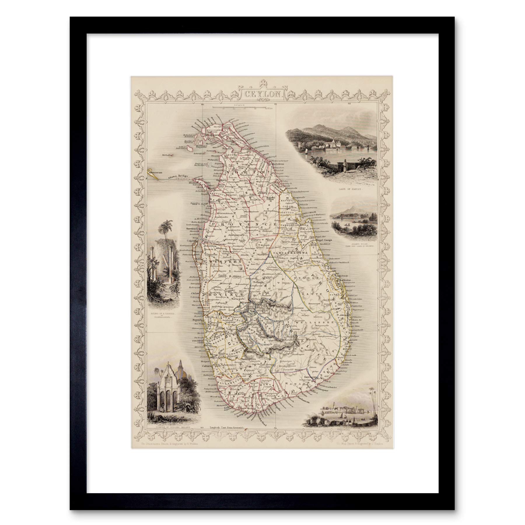 Wee Blue Coo Ceylon Sri Lanka Map Framed Wall Art Print