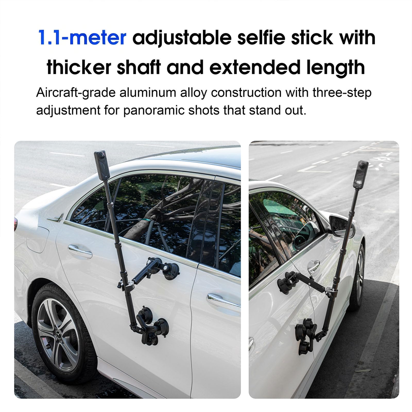 Soporte de ventosa para coche Penta para Insta 360 X5 / DJI Osmo Action 6 / GoPro Hero 13 accesorios aluminio 110 cm extensible Selfie Stick 10 en 1 Kit de montaje de succión para X4 Air/Osmo 360