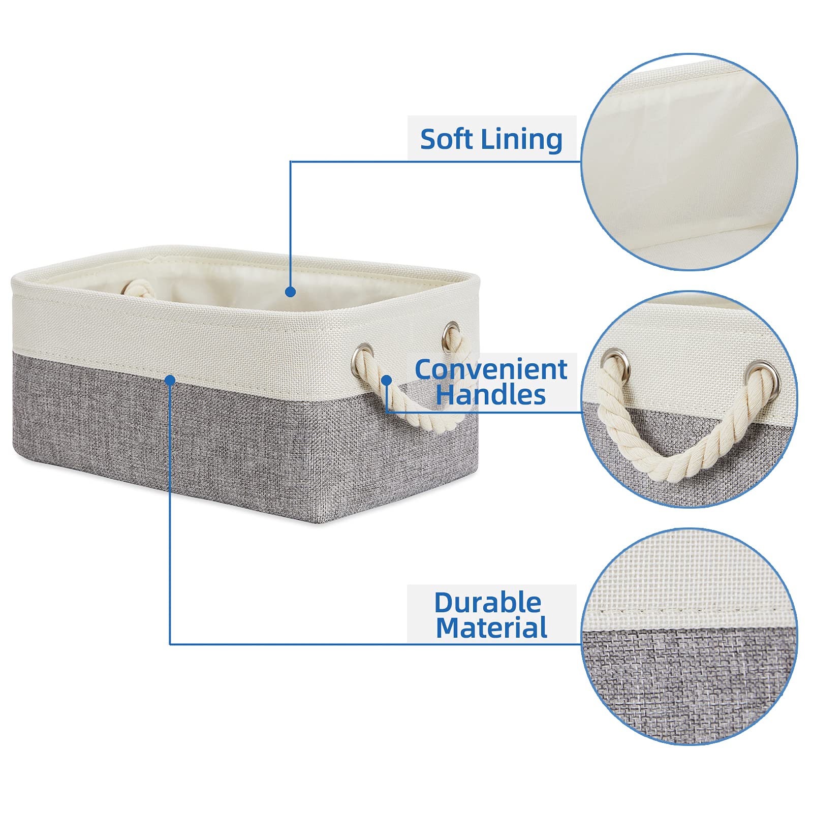 Temary Kleine Aufbewahrungskörbe aus Stoff, dekorativ, faltbar, Geschenkkörbe, leer für Zuhause, 6 Stück, Weiß und Grau, 30 x 20 x 13,5 cm (L x B x H)