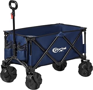 PORTAL Beach Trolley Cart for Sand All Terrain Big Wheels Festival Camping Trolley Folding Beach Wagon Foldable Garden Trolley on Wheels Supports 102kg Heavy Duty Collapsible