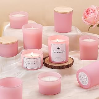 16 Pack Matte Pink Candle Jars, 8pcs 7oz + 8pcs 4oz Candle Jars for Making Candles with Wooden Lids and Labels for DIY, Gifts, Home