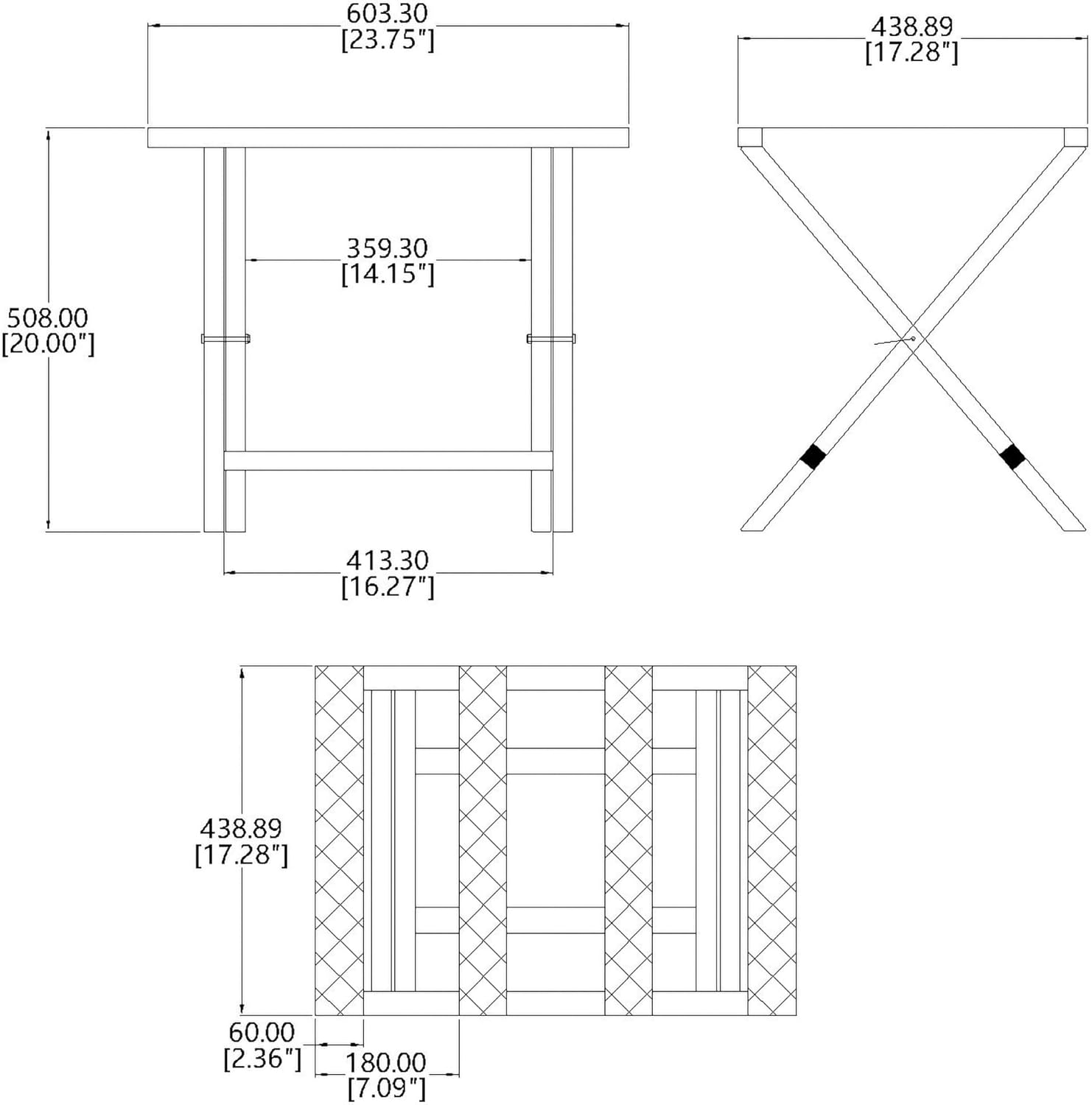 FixtureDisplays® 23.7 X 17.3 X 20" Luggage Rack with Straight-Leg Design and Durable Tapestry Webbing 104368