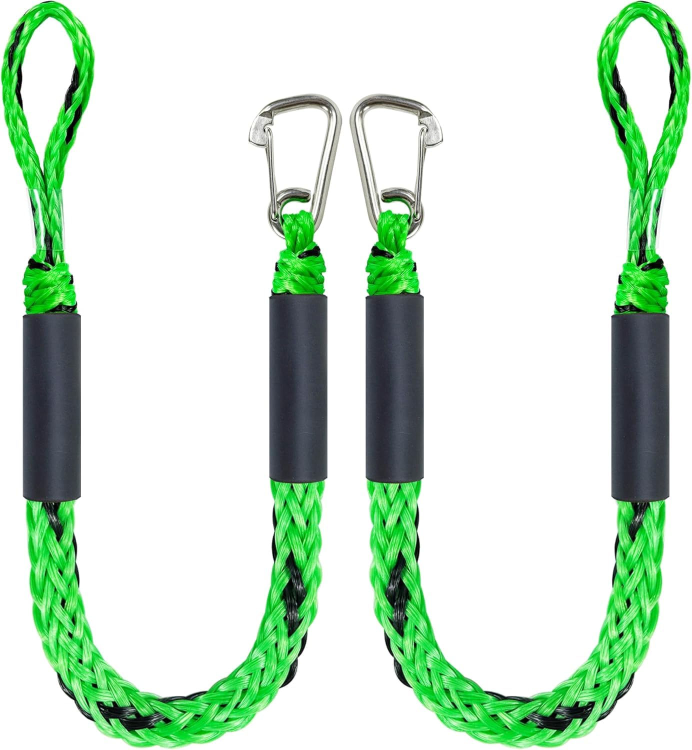 Zodazoqa 2 PCS 4 Feet Bungee Dock Lines, Boat Dock Rope, Jet Ski Accessories with Stainless Clip for Jet Ski, SeaDoo, Yamaha WaveRunner, Kayak, Pontoon Boat, Dinghy（Green&Black）