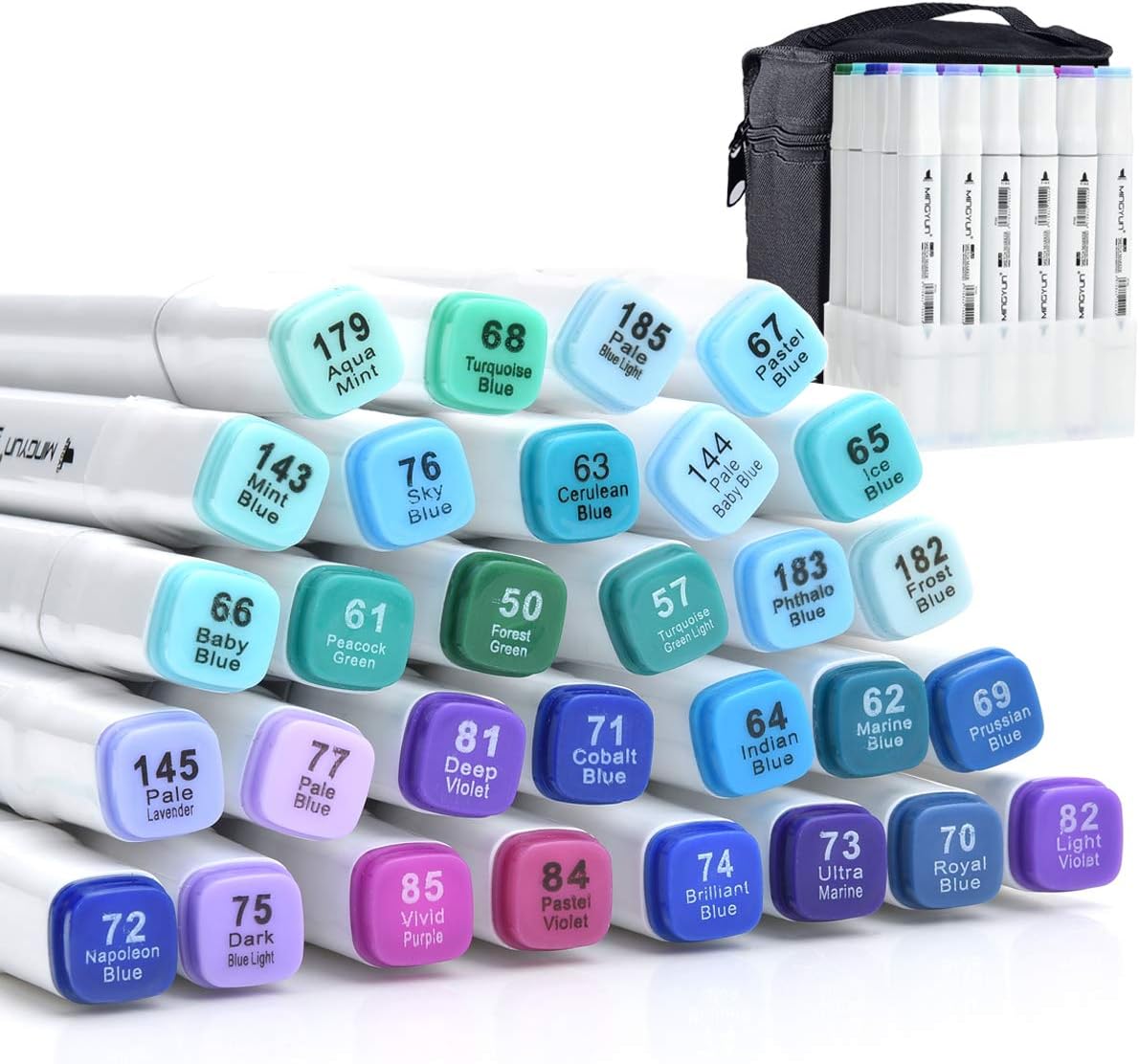 ADAXI30 Colors Blue Tone Art Marker Pen Double-Ended Sketch Markers Alcohol Based Markers, Permanent Artist Markers Pen for Art Creation Design Portrait Illustration Sketching Drawing Coloring