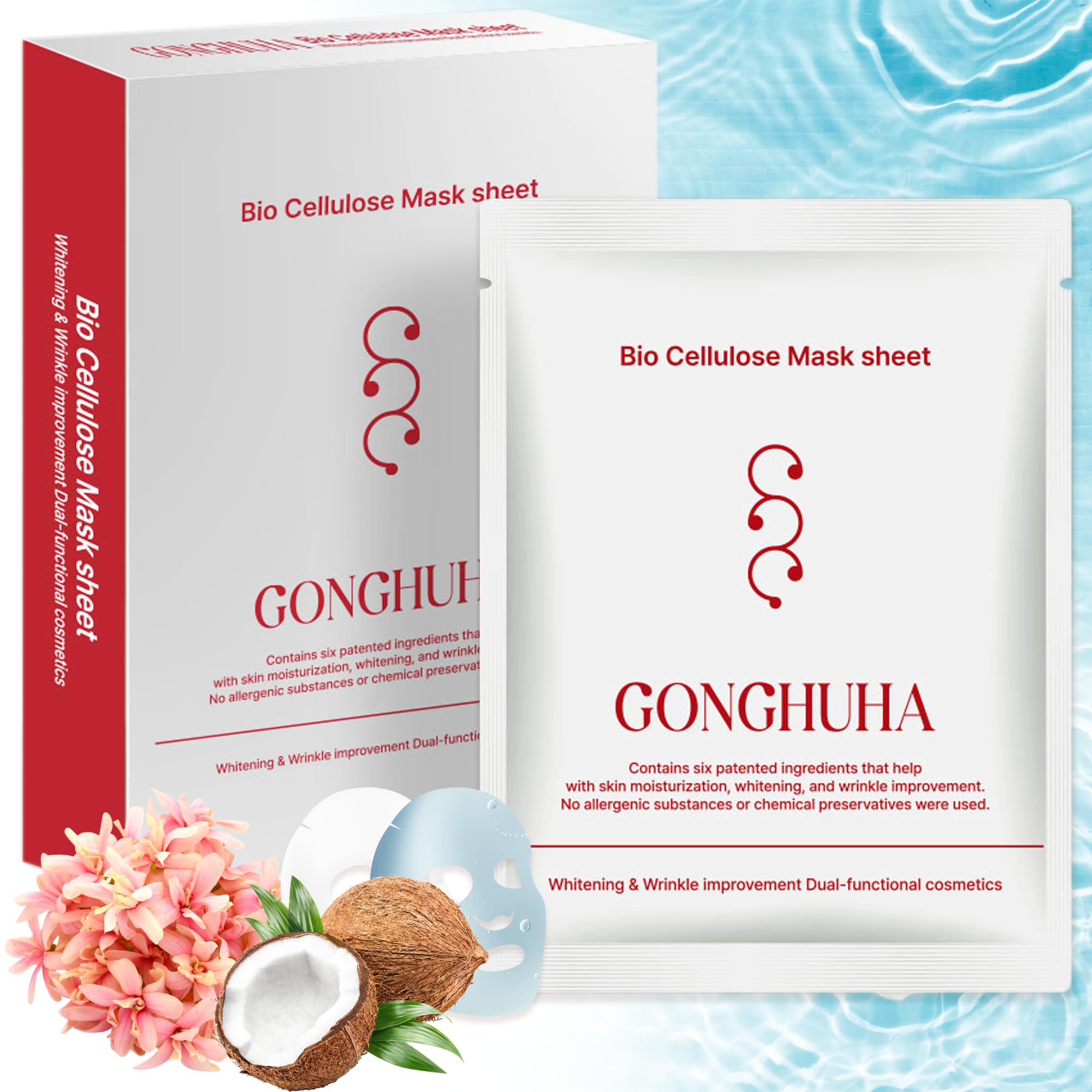 GONGHUHA Korean Bio Cellulose Face Mask Sheet for Deep Hydrating, Soothing, and Refreshing Skin – Facial Mask for Women and Men, Self-Care Sheet Mask