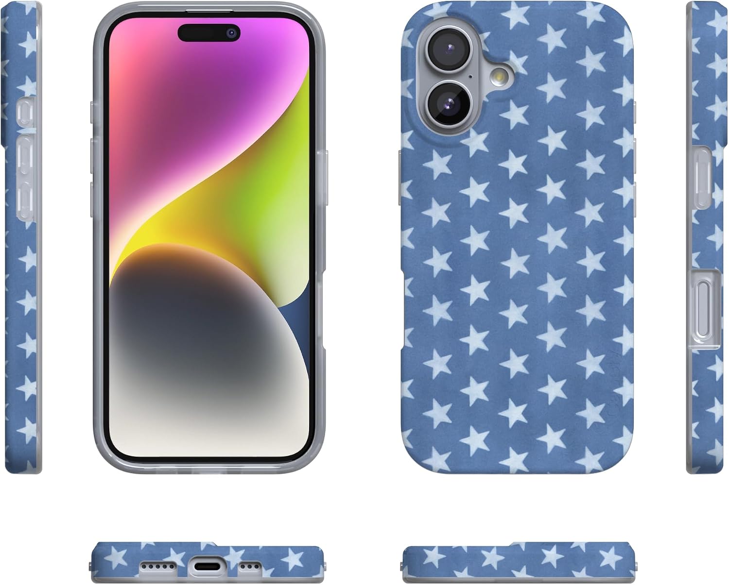 Casely iPhone 17 Case | Coastal Blues | Denim Stars | Compatible with MagSafe | Classic Ultra Slim Design