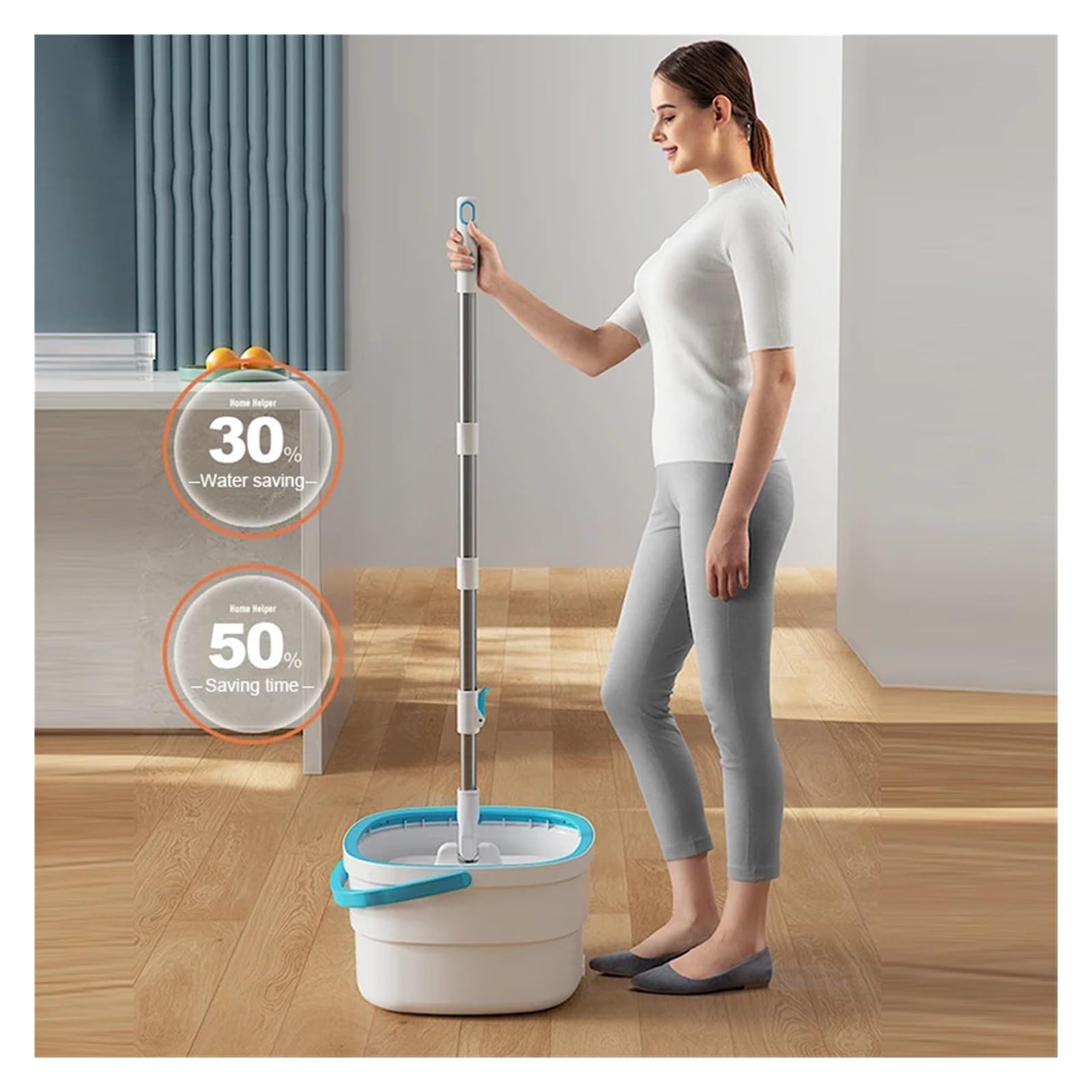 Fregonas Herramientas de limpieza de pisos Fregona fácil de drenar Fregona de presión Limpieza del hogar Giro de 360° Fregona de piso for el hogar Escobas de limpieza Utensilios for el hogar(Bucket-mo