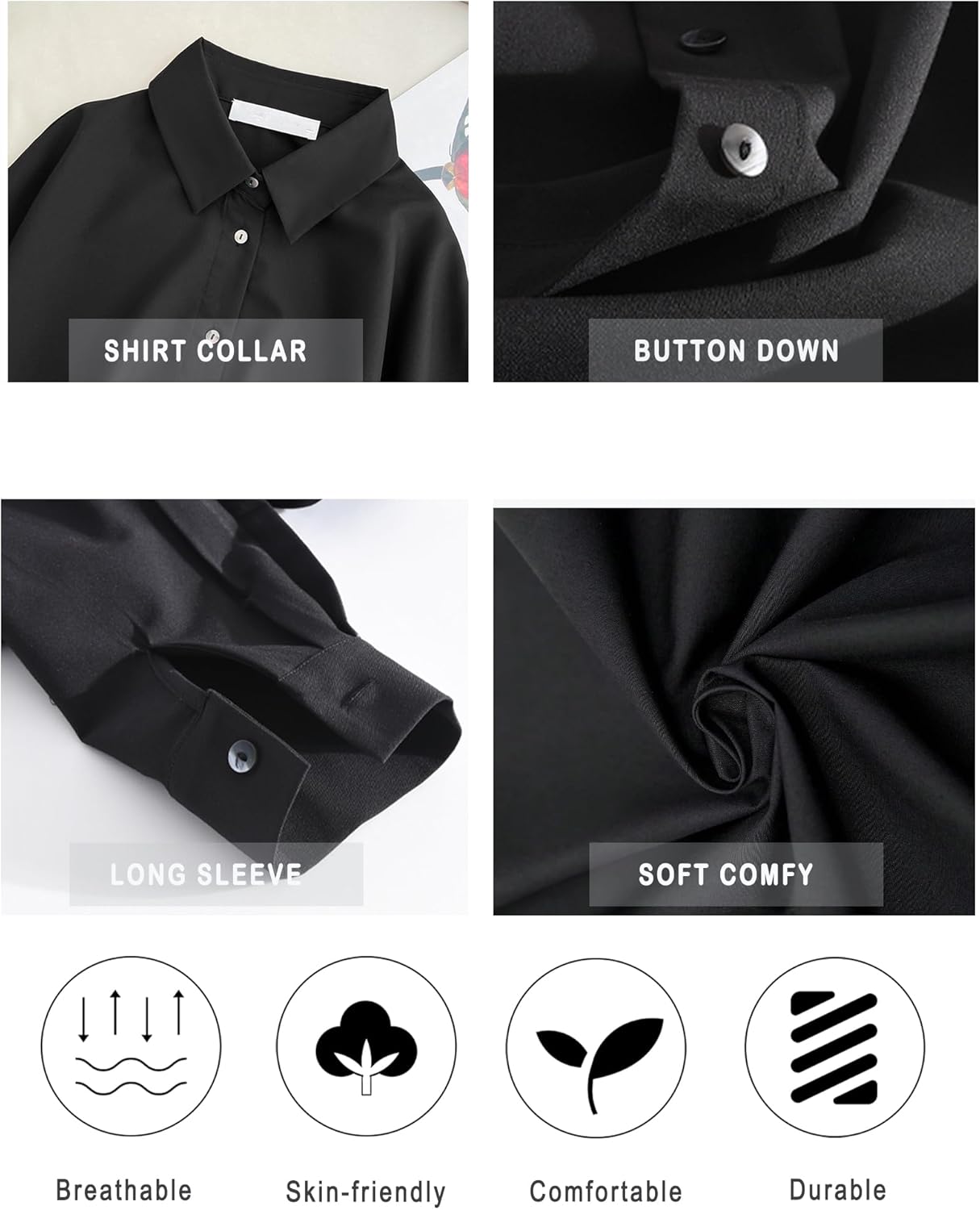 Button Down Shirts for Women Long Sleeve Collared Blouse Business Casual Tops - Image 6