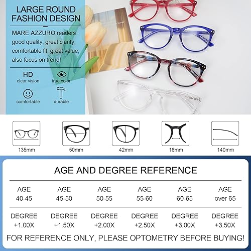 Miniatura 29 de MARE AZZURO Womens Reading Glasses Round Readers Female 0 1.0 1.25 1.5 1.75 2.0 2.25 2.5 2.75 3.0 3.5 4.0 5.0 6.0 (Red 250)