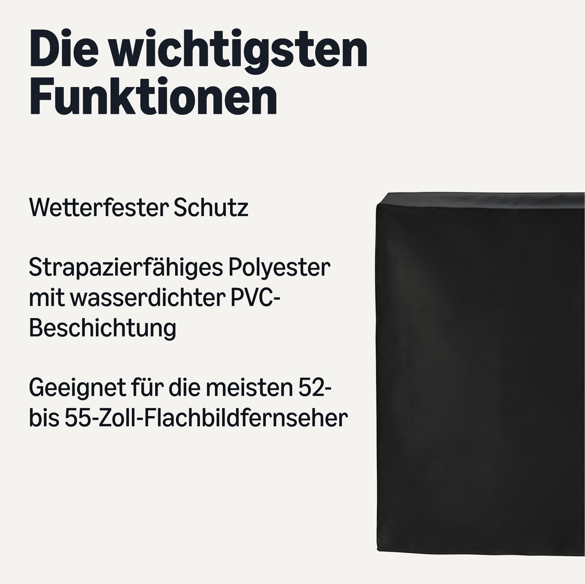 Amazon Basics Wasserdichte Outdoor-TV-Abdeckung für 52 - 55 zoll Flachbildfernseher, 131,3 x 13,7 x 78,7 cm, Schwarz
