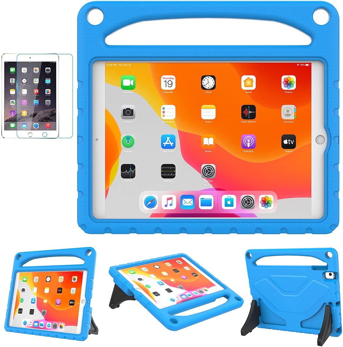 SUPLIK iPad 10.2 Case, iPad 9th/8th/7th Generation Case for Kids, Durable Shockproof Handle Stand Protective Case with Screen Protector for Apple iPad 10.2 inch 2021/2020/2019, Blue