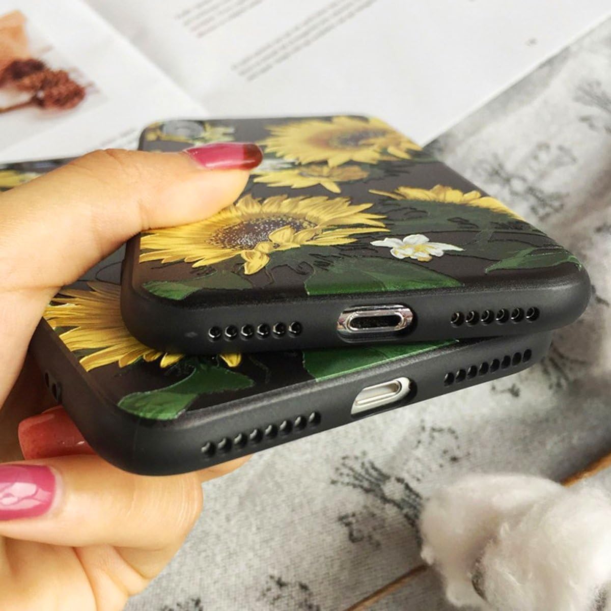 J.west iPhone 8 Plus Case, iPhone 7 Plus Case with Sunflowers, Hybrid Protective Scratch Resistant Cover Floral Pattern Soft Flexible TPU Back Cover for Apple iPhone 7 Plus 2016 / iPhone 8 Plus 5.5