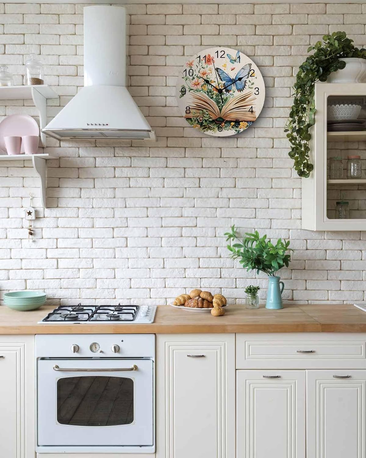 Wall Clock Book Clocks PVC Silent Non-Ticking Battery Operated Decorative Flower Butterflies Round Clock for Home Living Room Kitchen Bedroom Office School Wall Decor 14 Inch