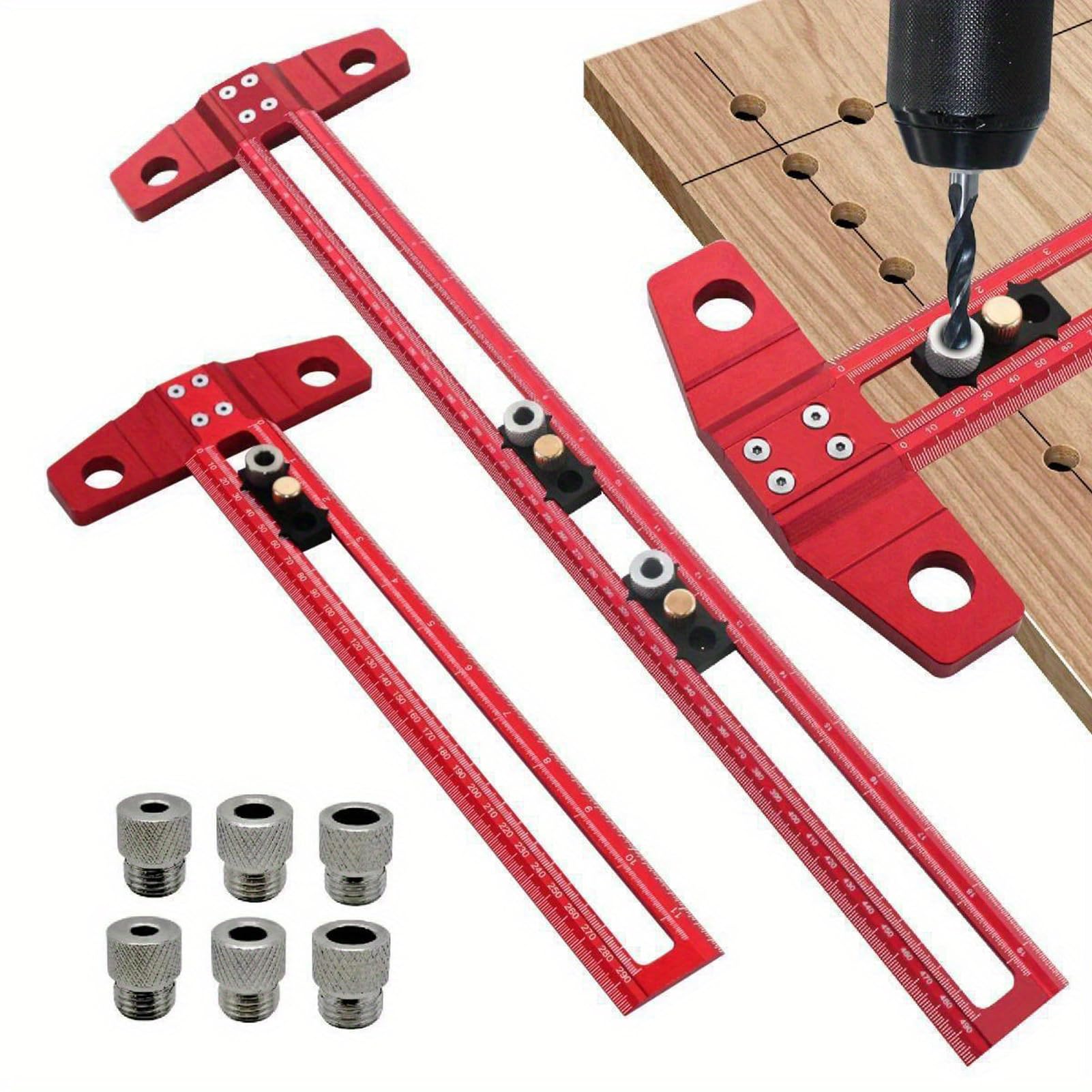 Righello di posizionamento per foratura multifunzionale 2 in 1 per la lavorazione del legno Strumento per marcatura a forma di T in lega di alluminio Scala metrica/imperiale con (500mm)